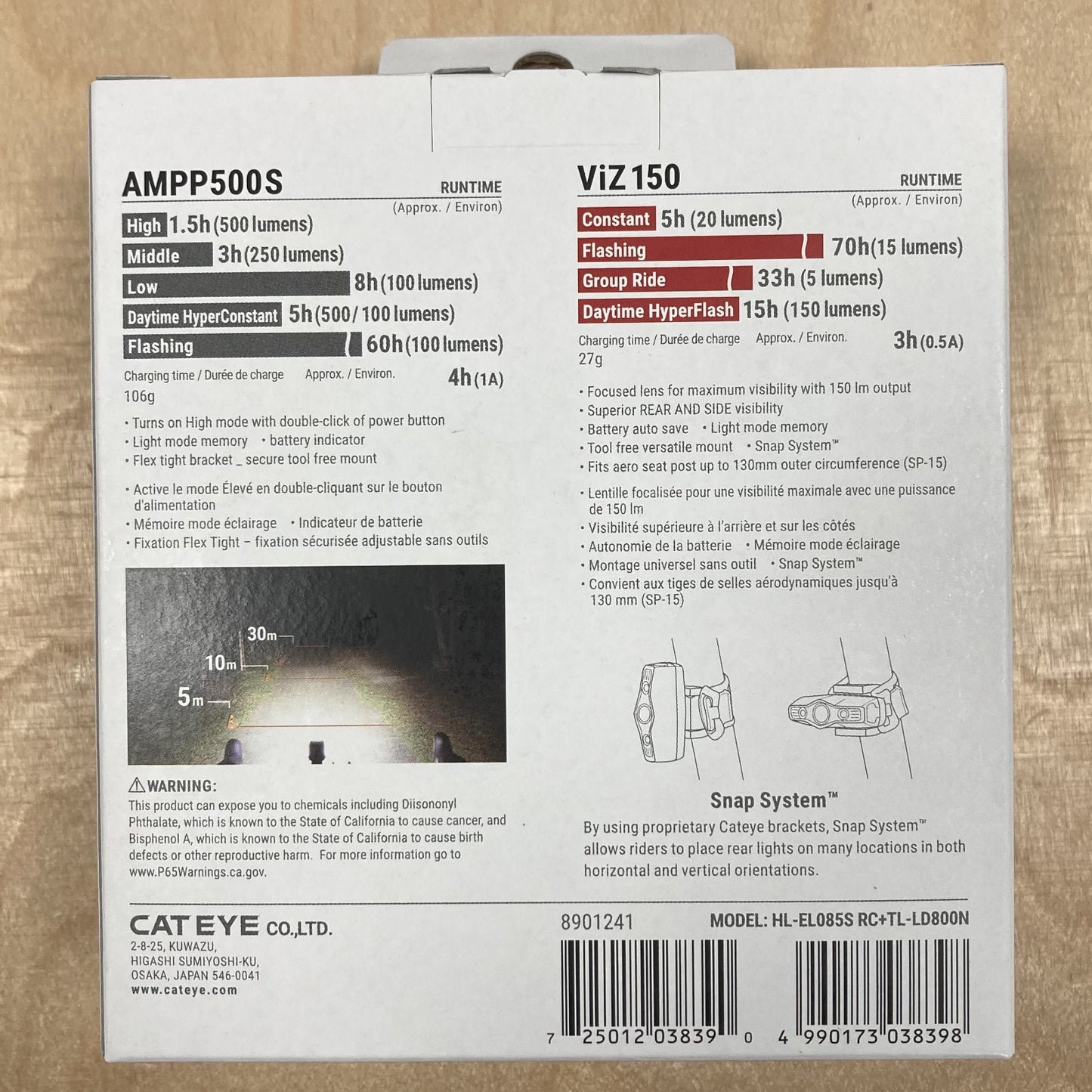 Cateye AMPP 500S / Viz 150 Front & Rear Bike Light Set Alternate 5