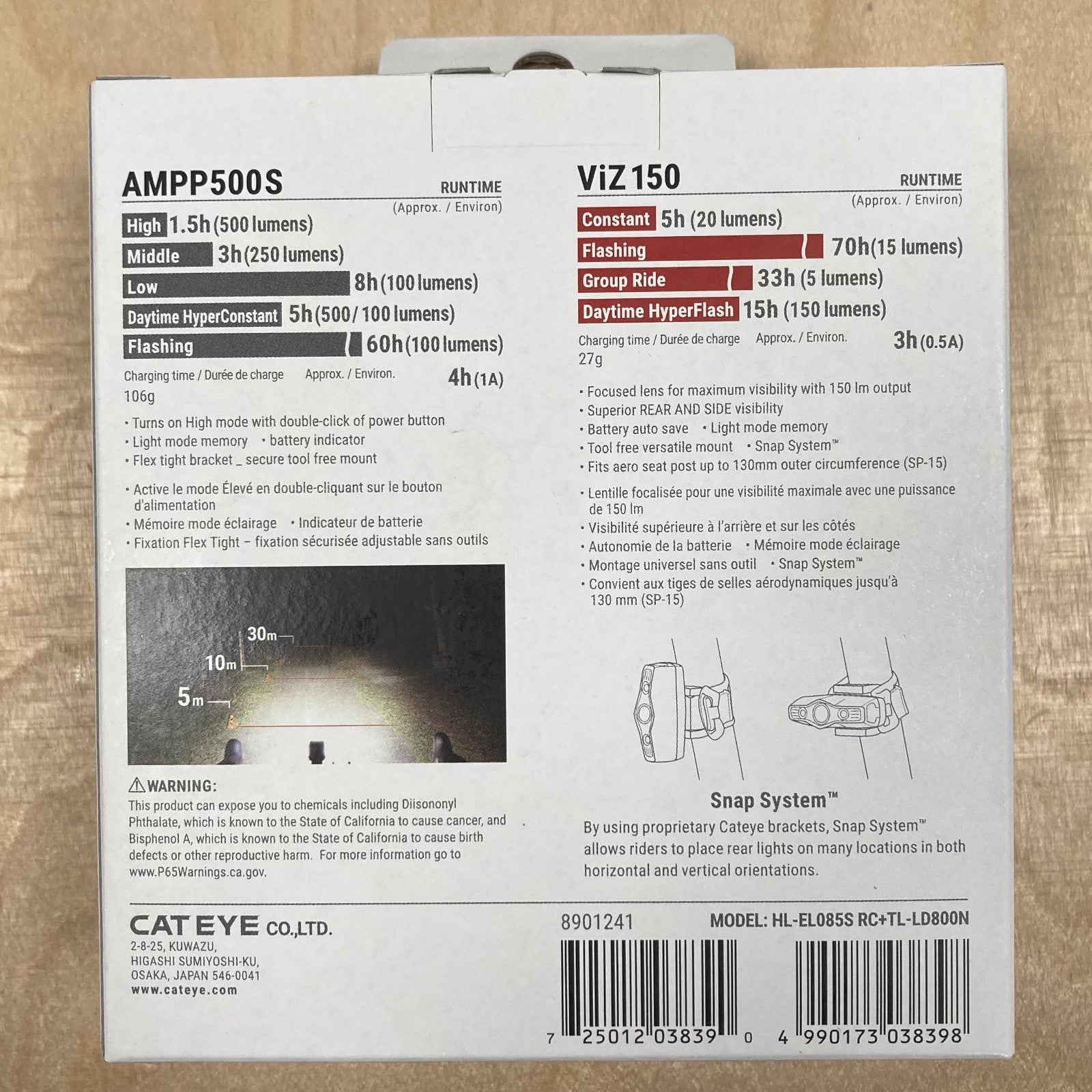 Cateye AMPP 500S / Viz 150 Front & Rear Bike Light Set Alternate 5