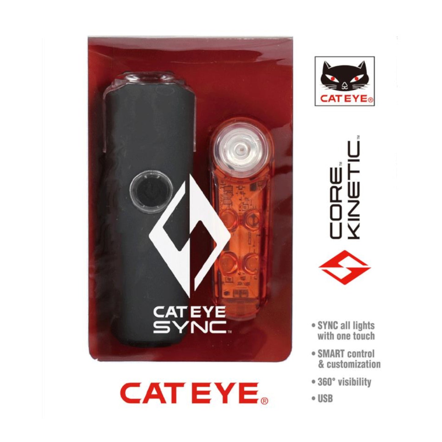 Cateye Sync Core 500 / Sync Kinetic Front & Rear Bike Light Set Alternate 1