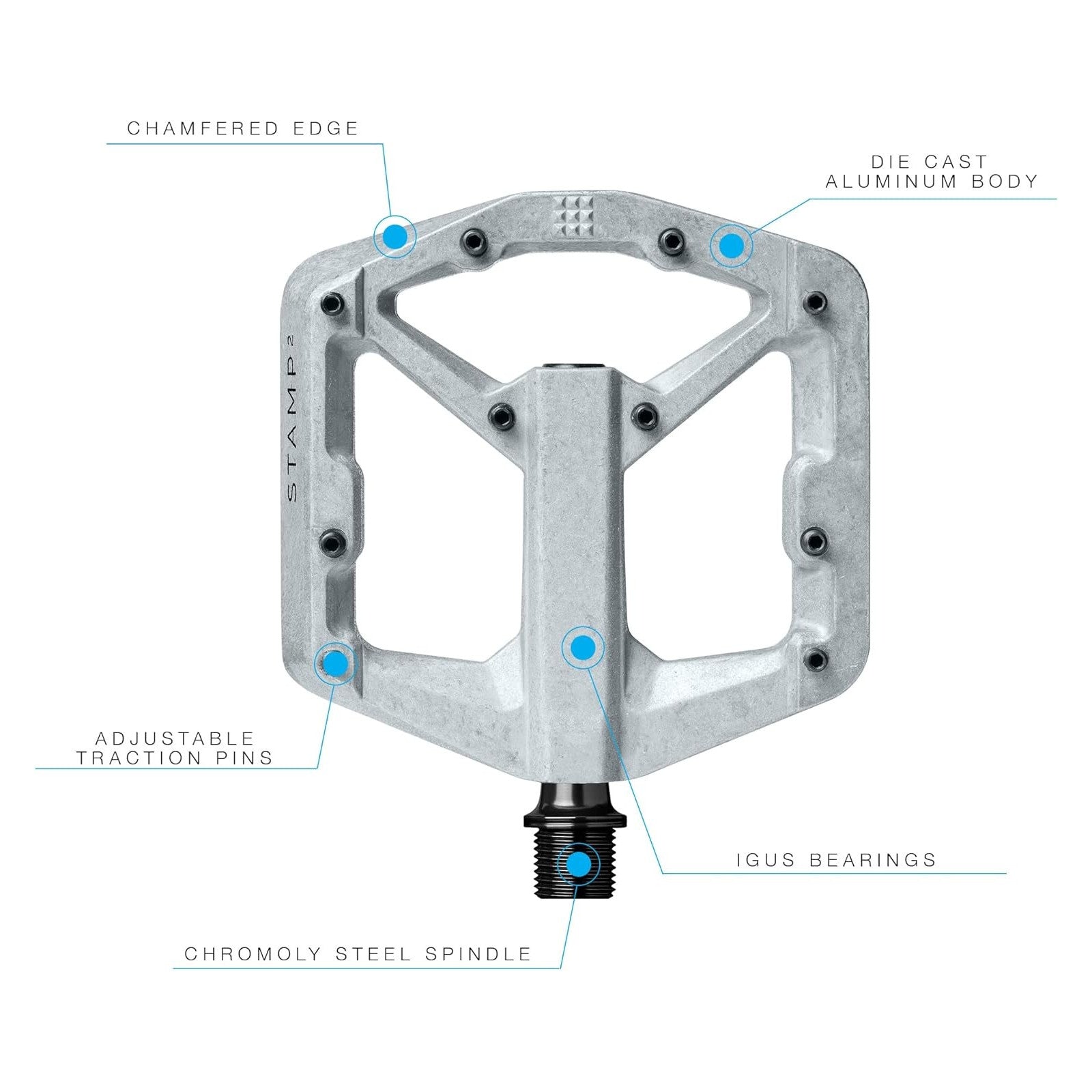 Crank Brothers Stamp 2 V2 Gen 2 Raw Large 9/16 Inch Platform Bike Pedals Alternate 2