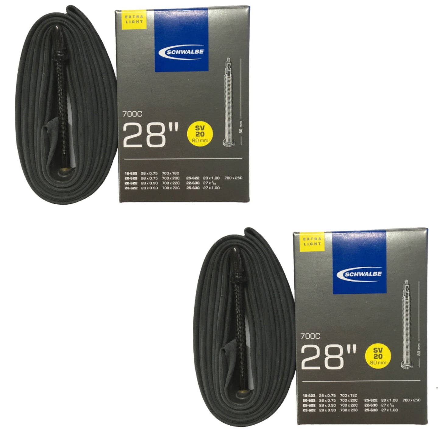 Schwalbe 700x18-25c 80mm 700c Presta Valve Bike Inner Tube Pack of 2