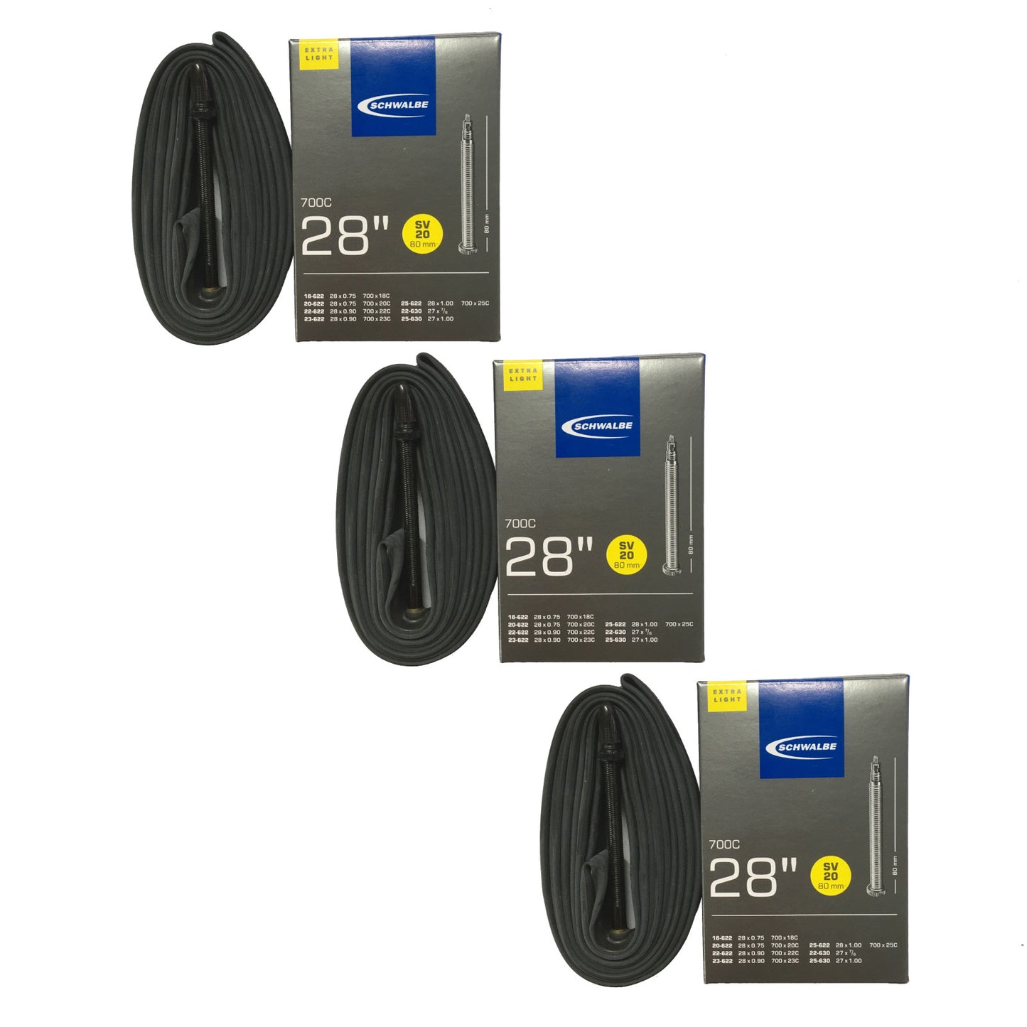 Schwalbe 700x18-25c 80mm 700c Presta Valve Bike Inner Tube Pack of 3