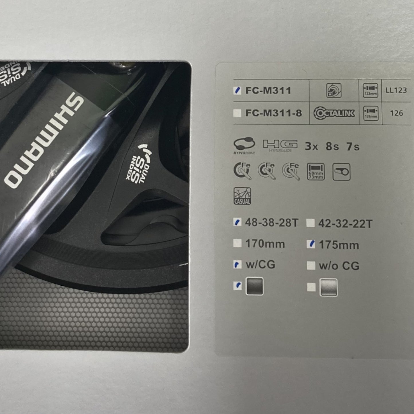 Shimano Altus Square Taper 48/38/28T 175mm with Chainguard 8 Speed Bike Triple Chainset FC-M311 Alternate 2