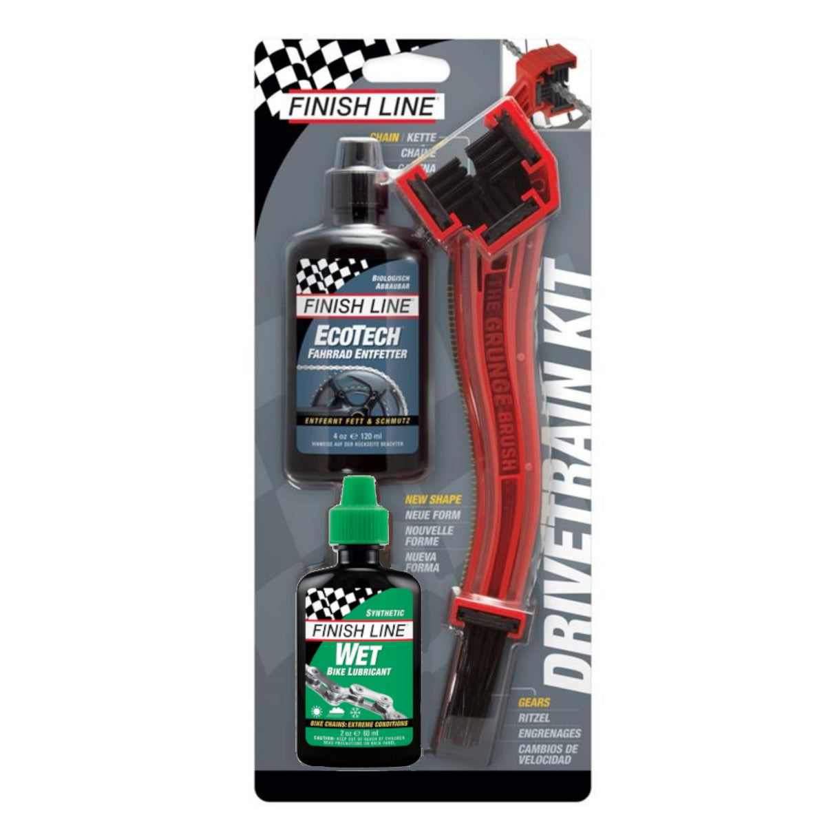 Finish Line Starter Kit Pack Ecotech Degreaser / Wet Chain Lube / Grunge Brush