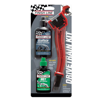 Finish Line Starter Kit Pack Ecotech Degreaser / Wet Chain Lube / Grunge Brush