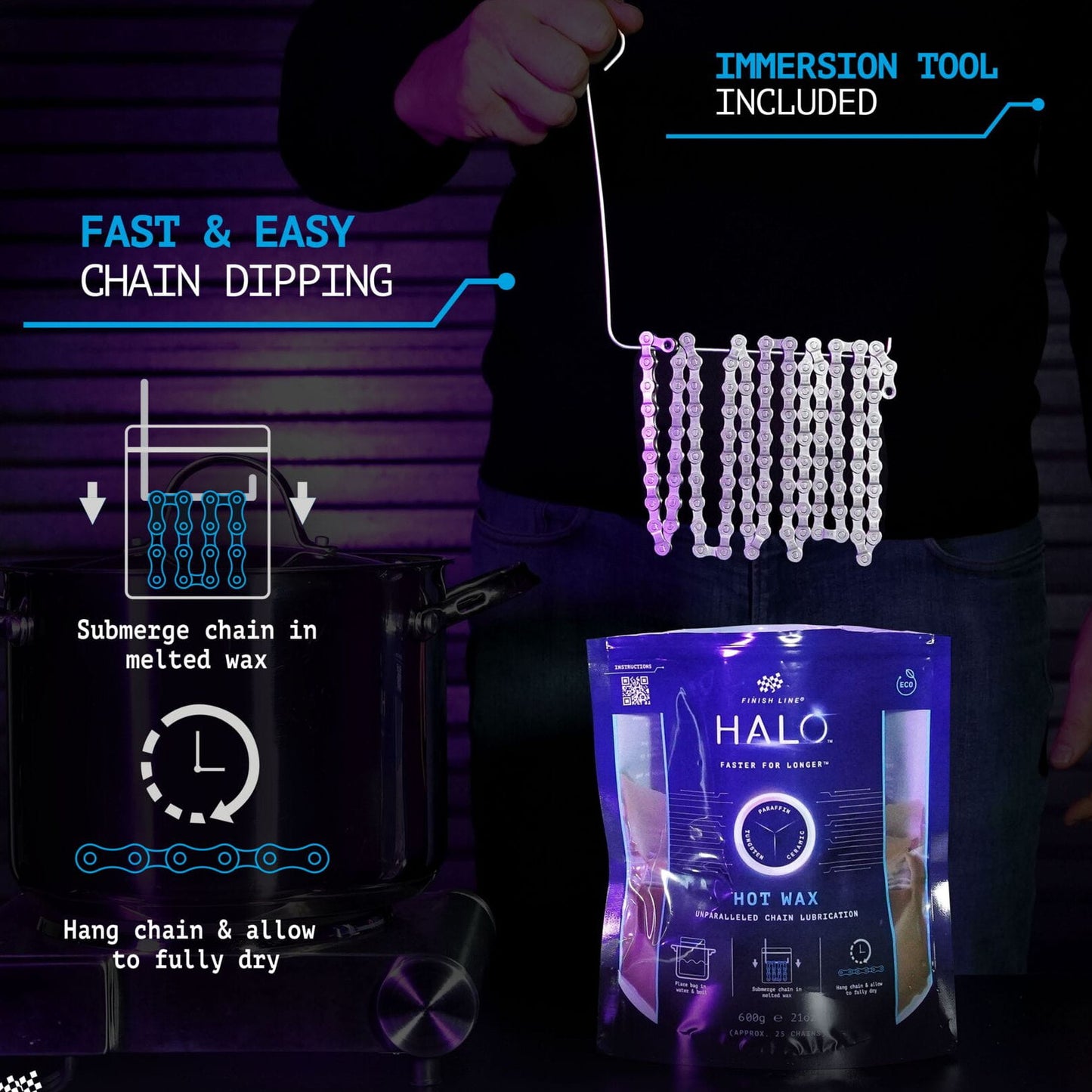 Finish Line Halo Hot Wax Lubricant Melts 600g Granular Double Boil Bag Bike Chain Lube Alternate 4