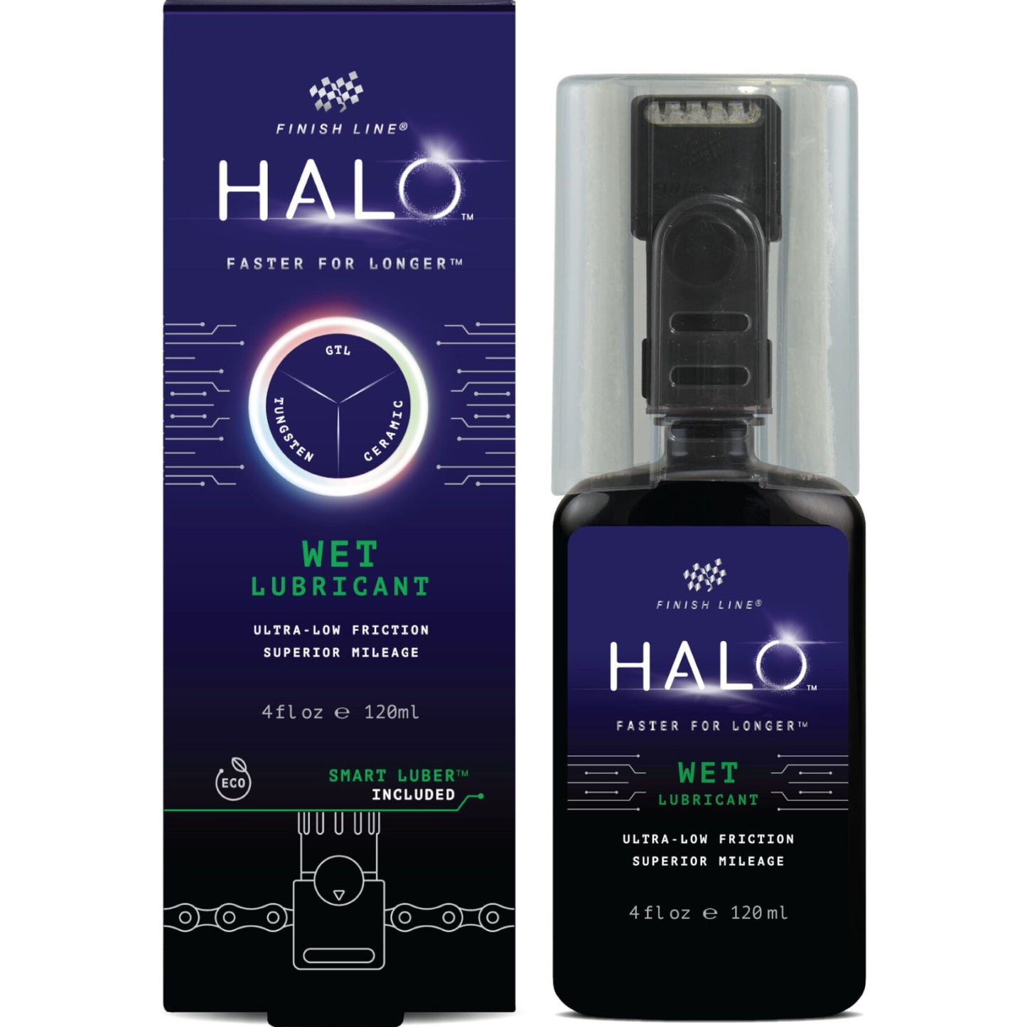 Finish Line Halo Wet Lubricant 4oz/120ml - Bottle and Smart Luber Bike Chain Lube