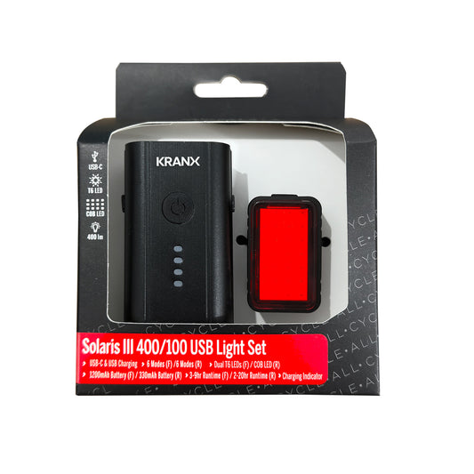 KranX Solaris III 400 / 100 USB Rechareable Front & Rear Bike Light Set Alternate 1