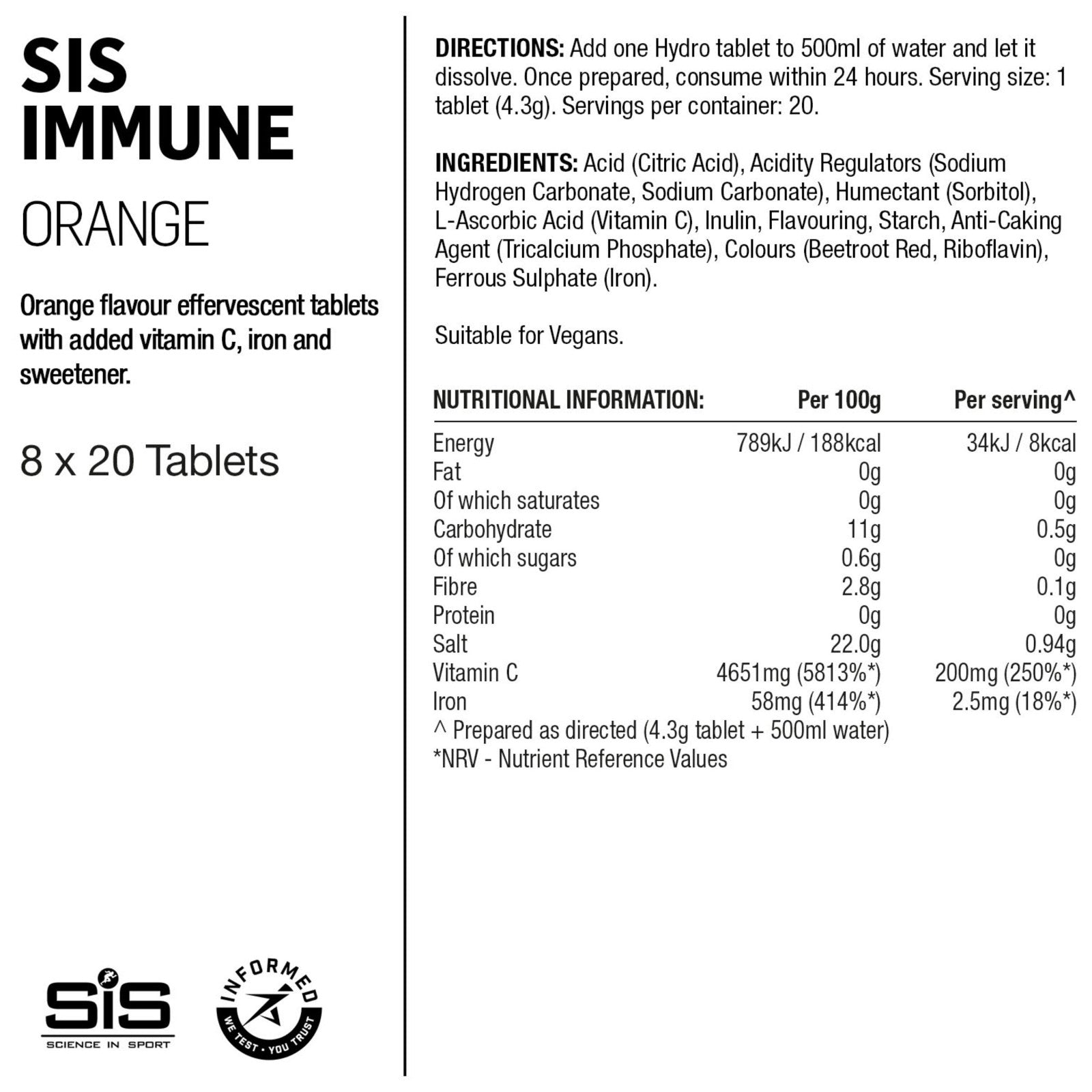 SIS GO Immune Hydro Tablets Orange Sports Hydration Tablets 8 Tubes Alternate 1