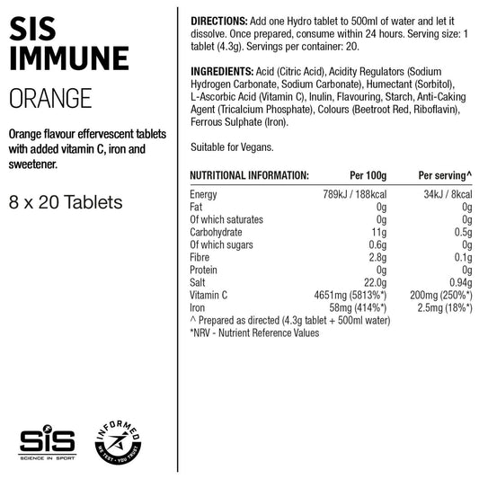 SIS GO Immune Hydro Tablets Orange Sports Hydration Tablets 8 Tubes Alternate 1