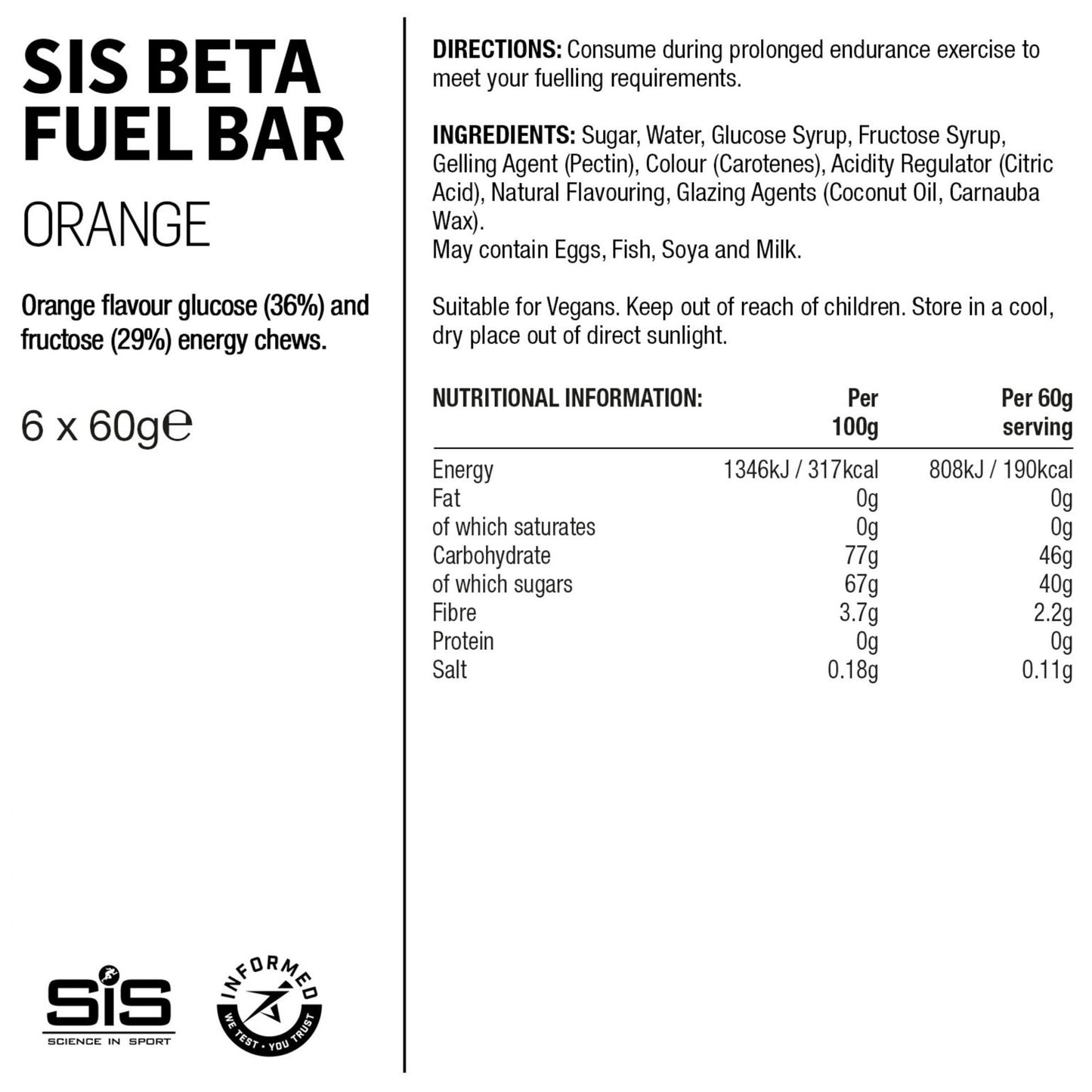 SIS Beta Fuel Energy Chew 60g Box of 6 Sports Energy Bar Alternate 1
