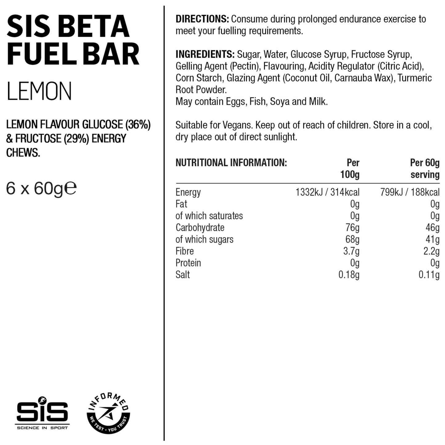 SIS Beta Fuel Energy Chew 60g Box of 6 Sports Energy Bar Alternate 1