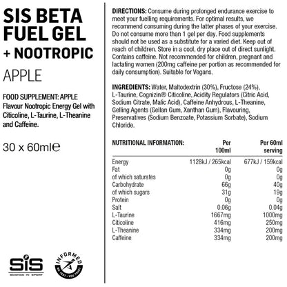 SIS BETA Fuel +Nootropics Energy Gel | Box of 6 x 60ml - Various Flavours