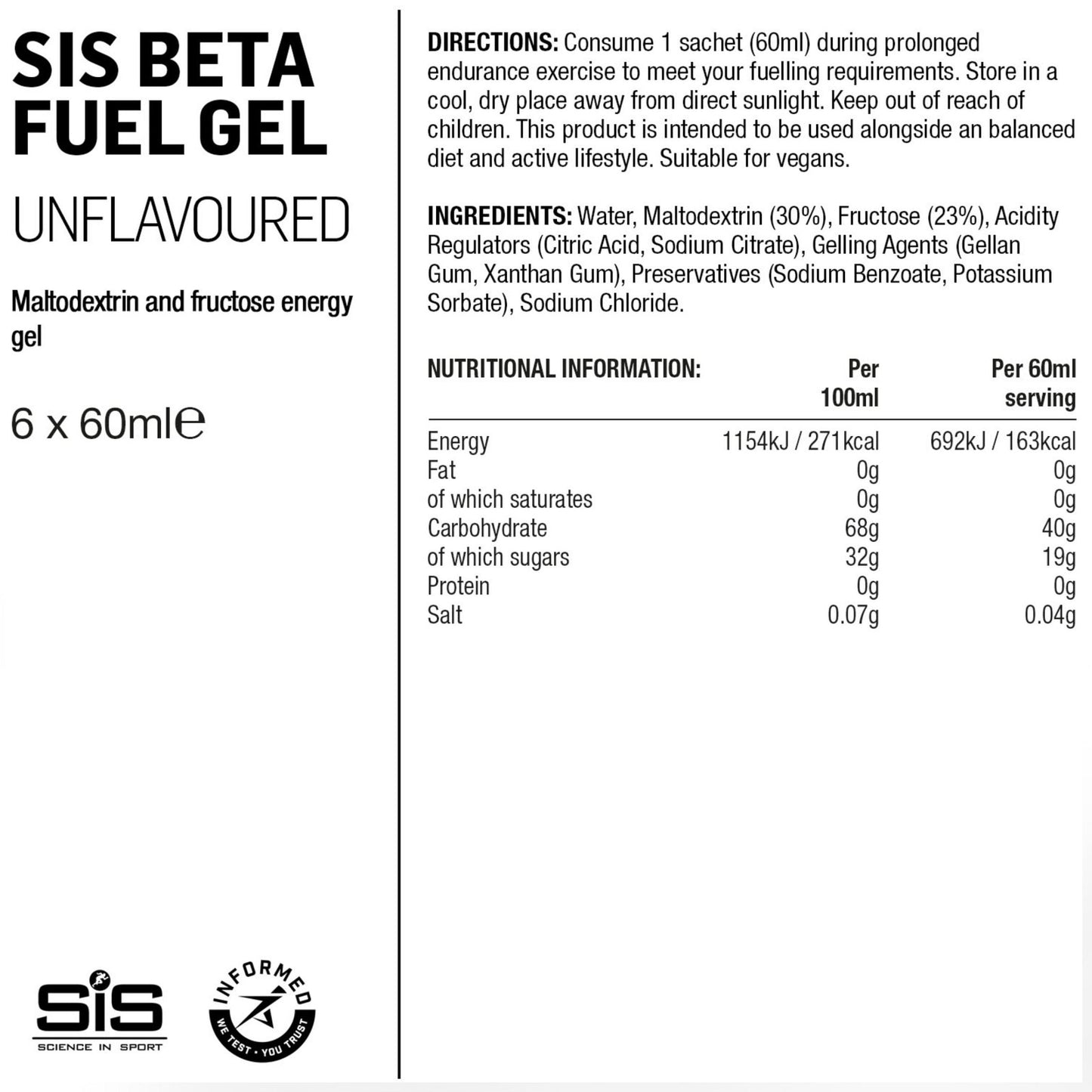 SIS Beta Fuel Energy Gel Sports Energy Gel Box of 6 Gels Alternate 1