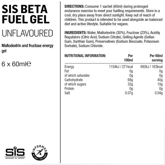 SIS Beta Fuel Energy Gel Sports Energy Gel Box of 6 Gels Alternate 1
