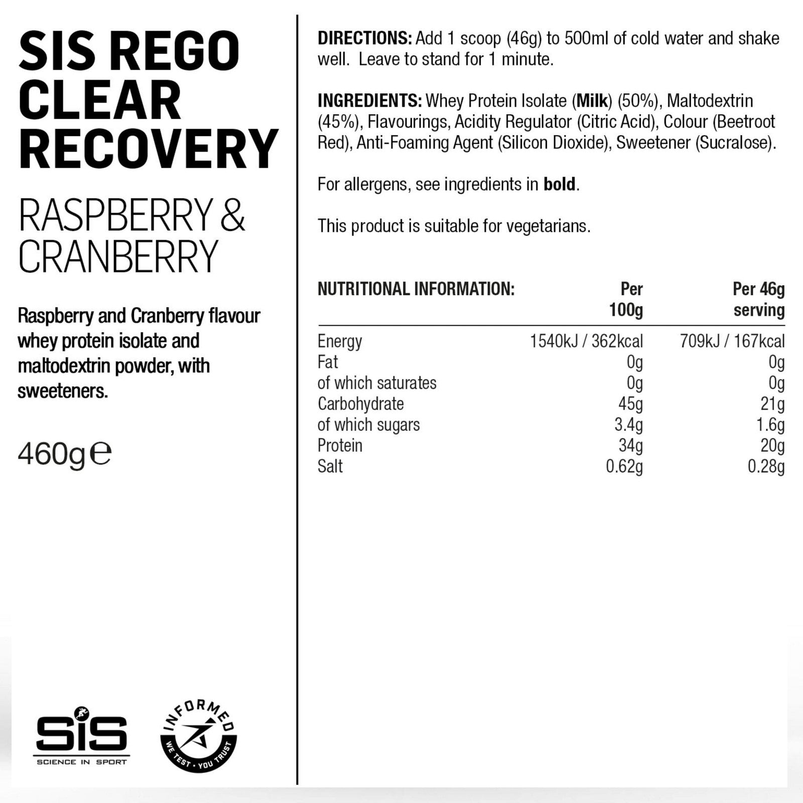 SIS REGO Clear Whey Protein Drink 460g Sports Hydration Powder Alternate 1