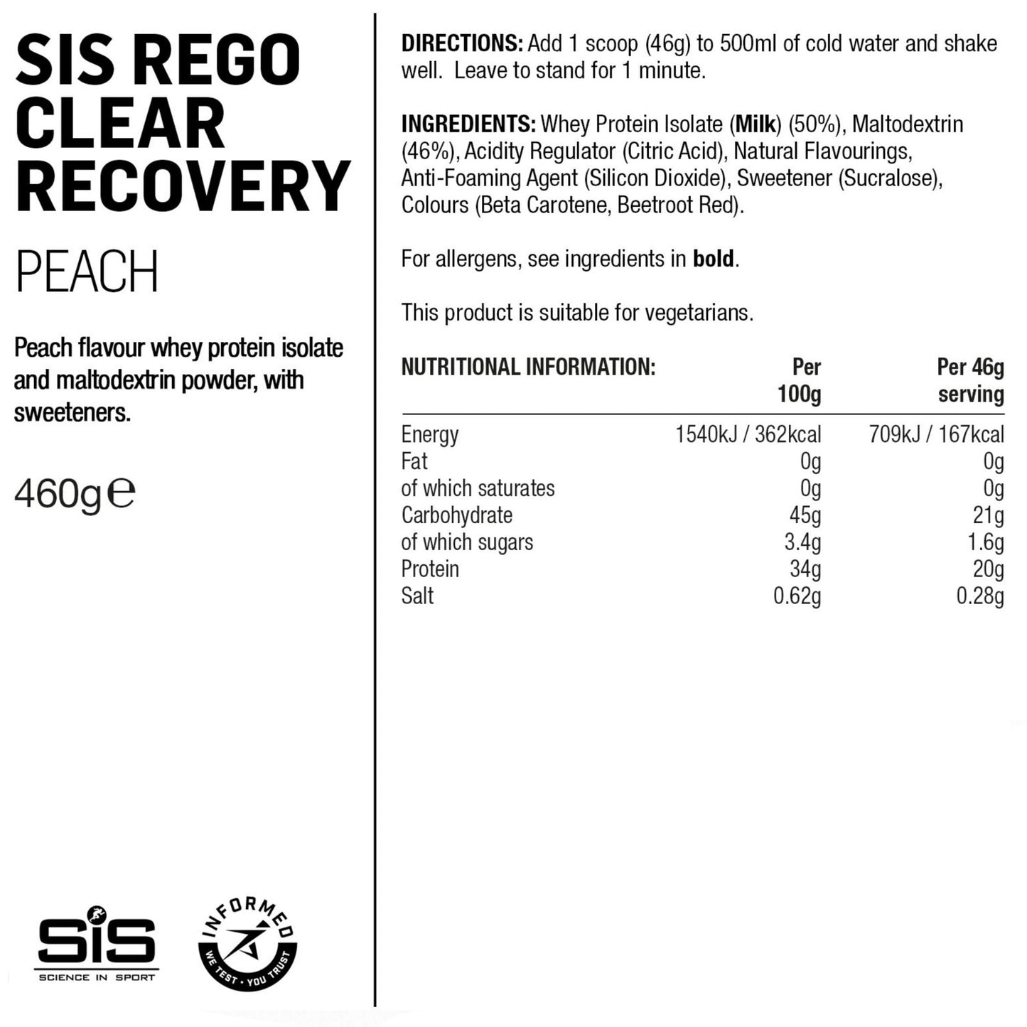 SIS REGO Clear Whey Protein Drink 460g Sports Hydration Powder Alternate 1