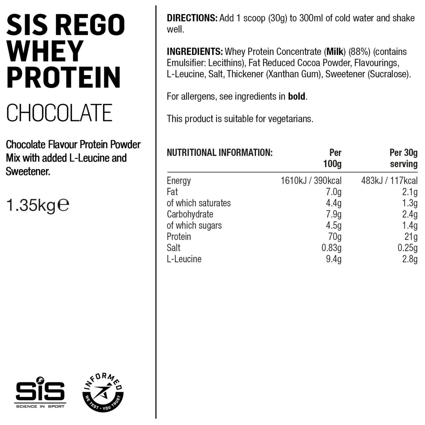 SIS REGO Whey Protein Drink Powder 1.35kg Sports Hydration Powder Alternate 1