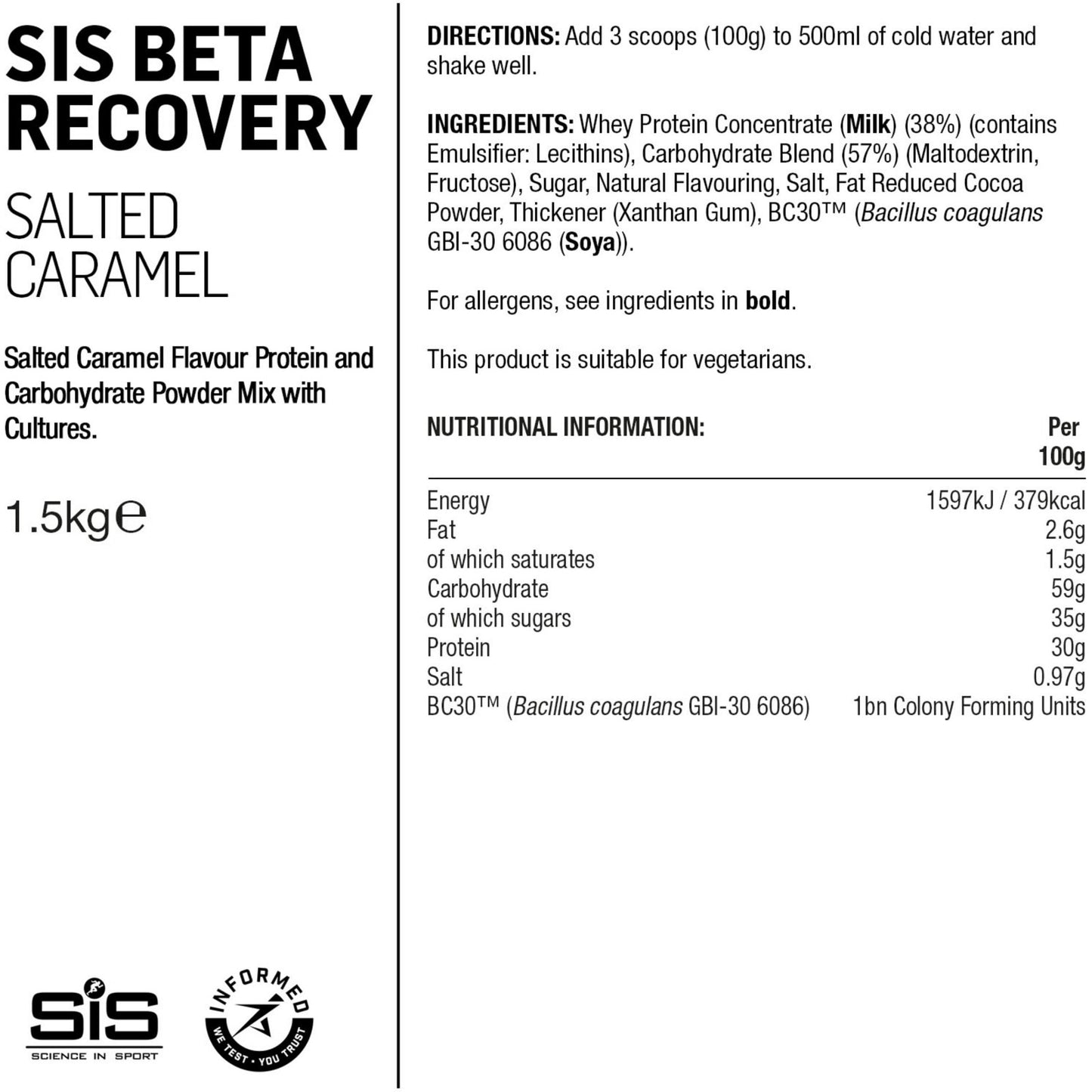 SIS BETA Recovery Drink Powder 1.5kg Vanilla Sports Recovery Powder Alternate 1
