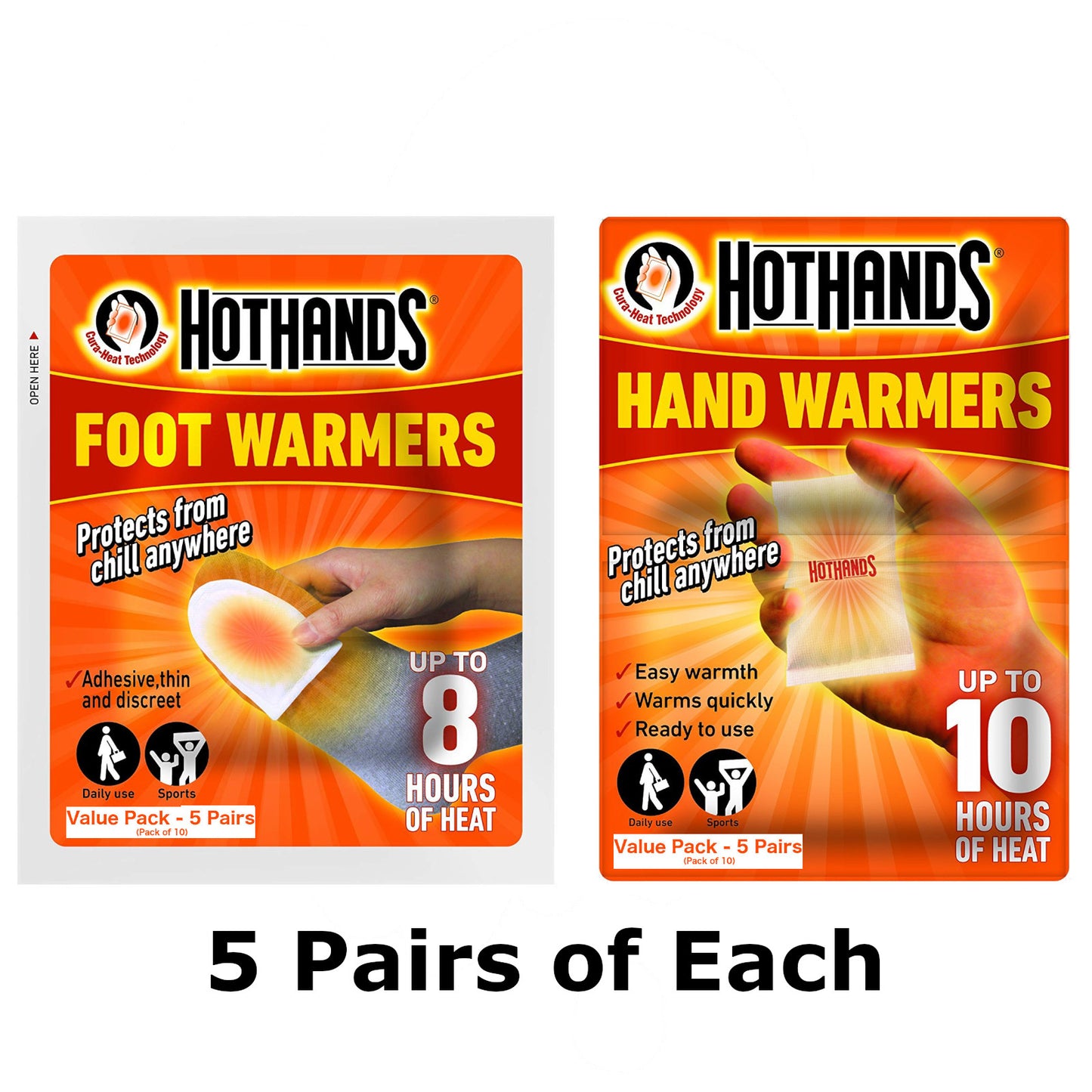 Hot Hands Hand & Foot Warmers Combo Pack Outdoor Survival Equipment 1 Packet - 5 Pairs