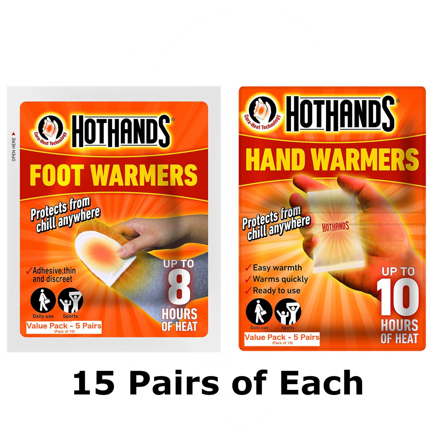 Hot Hands Hand & Foot Warmers Combo Pack Outdoor Survival Equipment 3 Packets - 15 Pairs