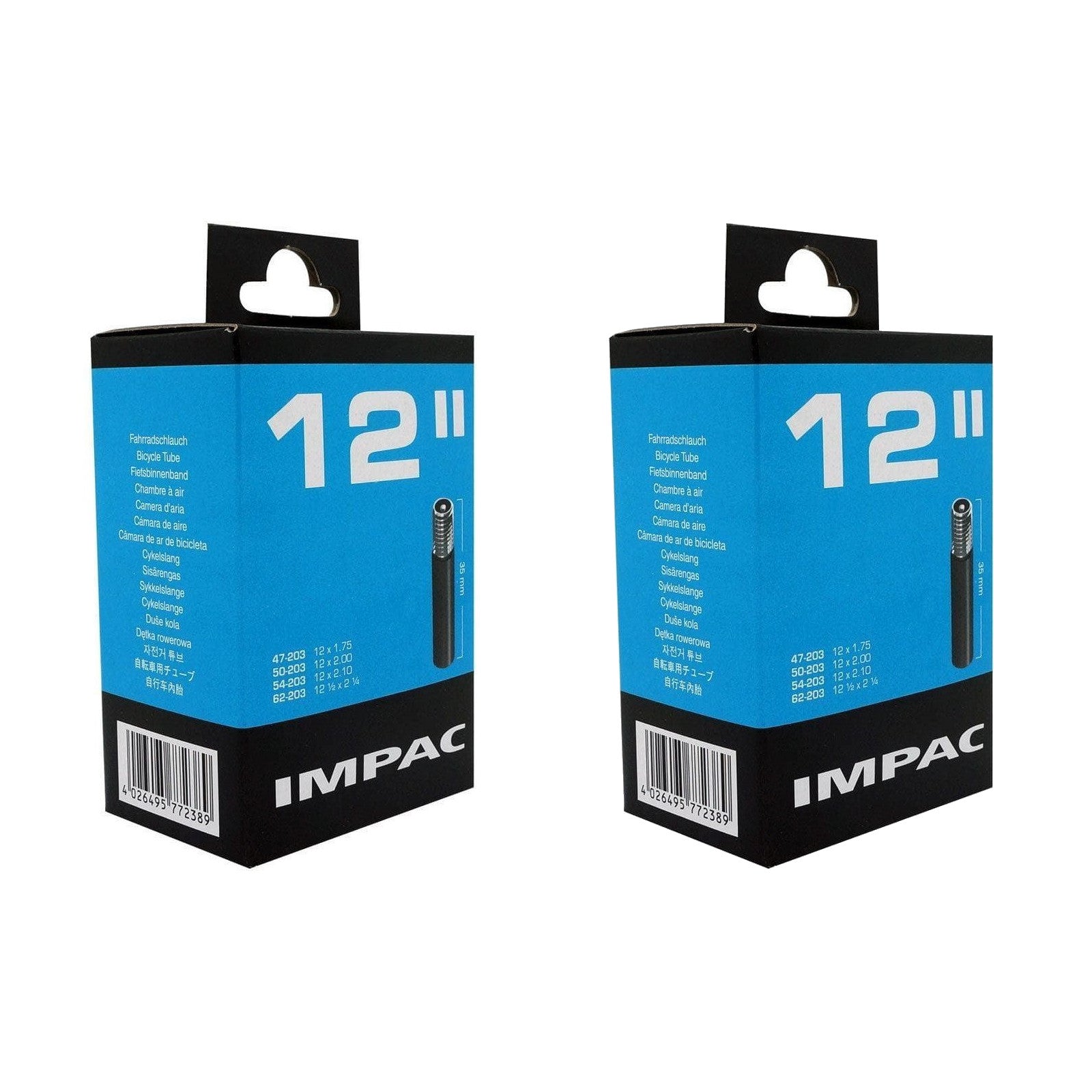 Impac AV12 12 x1.75-2.10 / 1/2 x 2 1/4 (389/010) 12 Inch Schrader Valve Bike Inner Tube