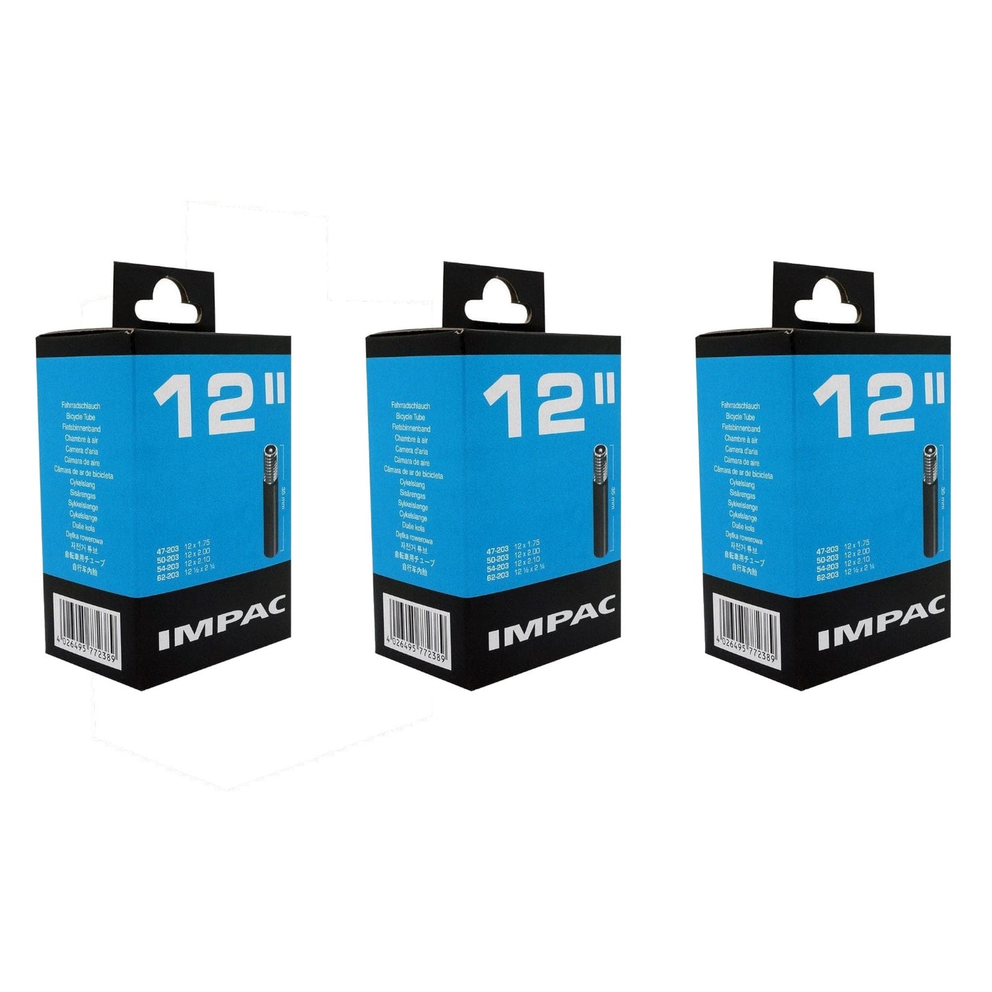 Impac AV12 12 x1.75-2.10 / 1/2 x 2 1/4 (389/010) 12 Inch Schrader Valve Bike Inner Tube