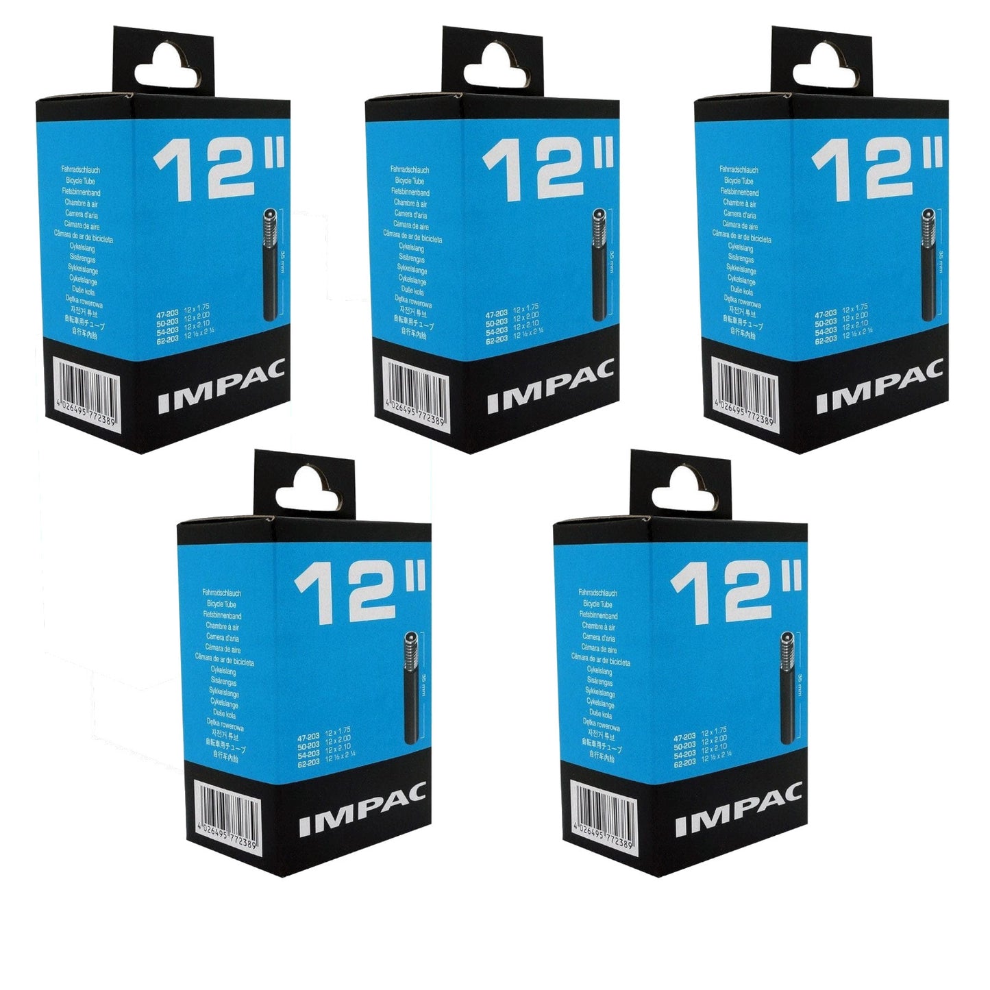 Impac AV12 12 x1.75-2.10 / 1/2 x 2 1/4 (389/010) 12 Inch Schrader Valve Bike Inner Tube