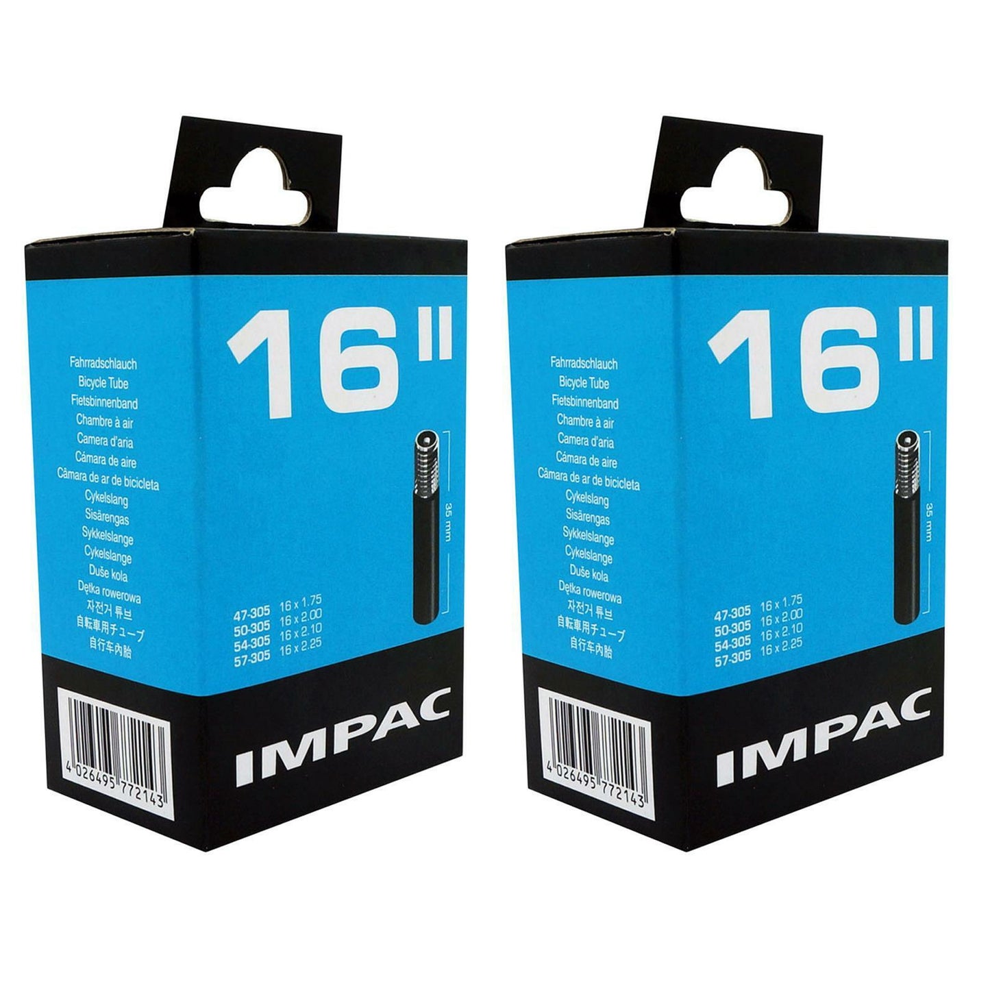 Impac AV16 16x1.75/2.25 (143/020) 16 Inch Schrader Valve Bike Inner Tube