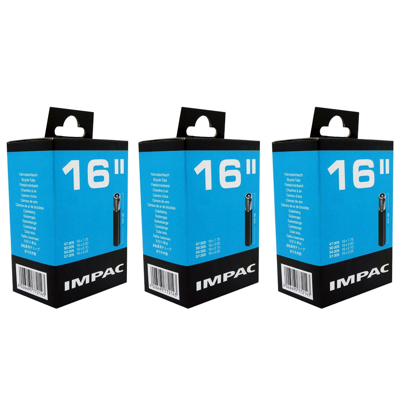 Impac AV16 16x1.75/2.25 (143/020) 16 Inch Schrader Valve Bike Inner Tube