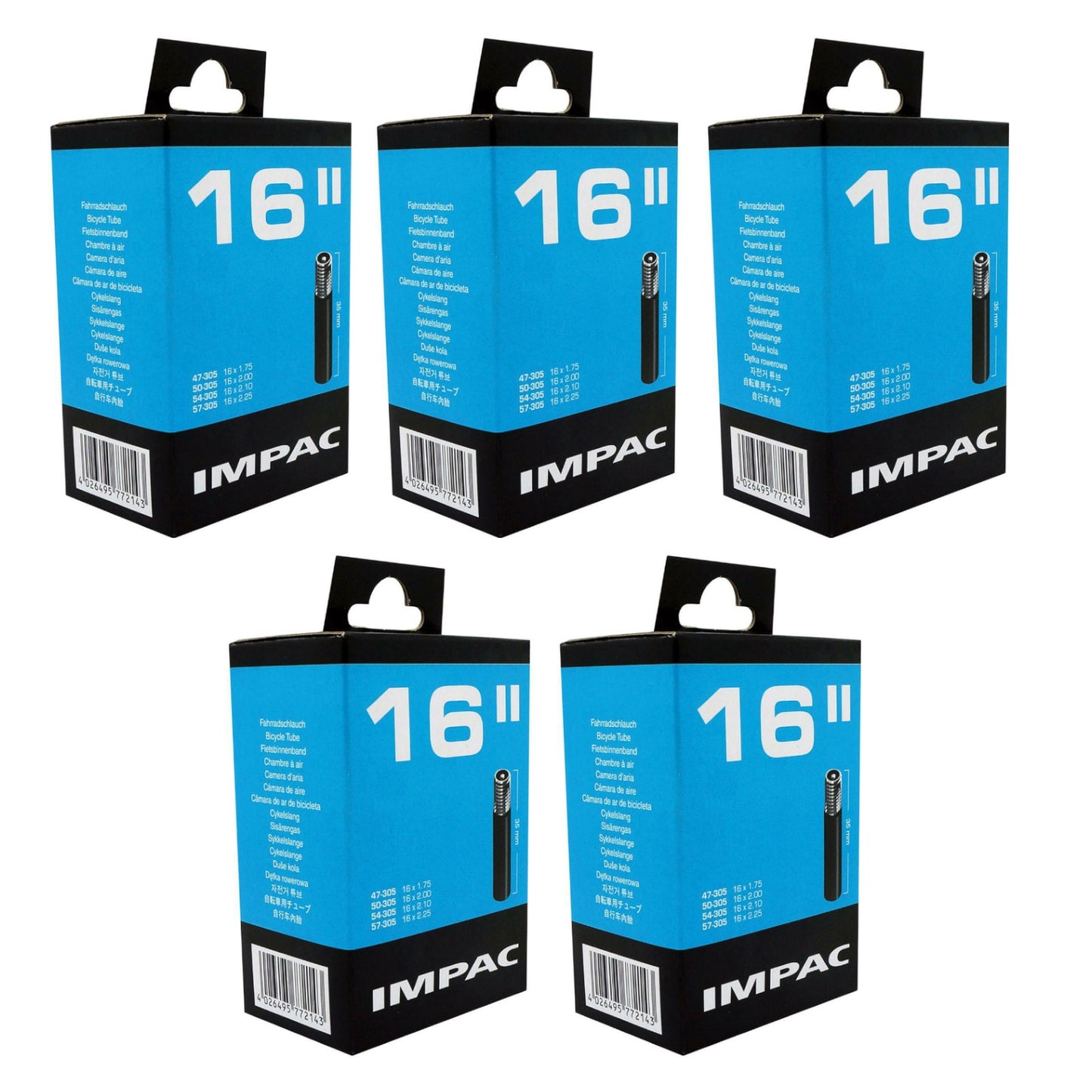 Impac AV16 16x1.75/2.25 (143/020) 16 Inch Schrader Valve Bike Inner Tube