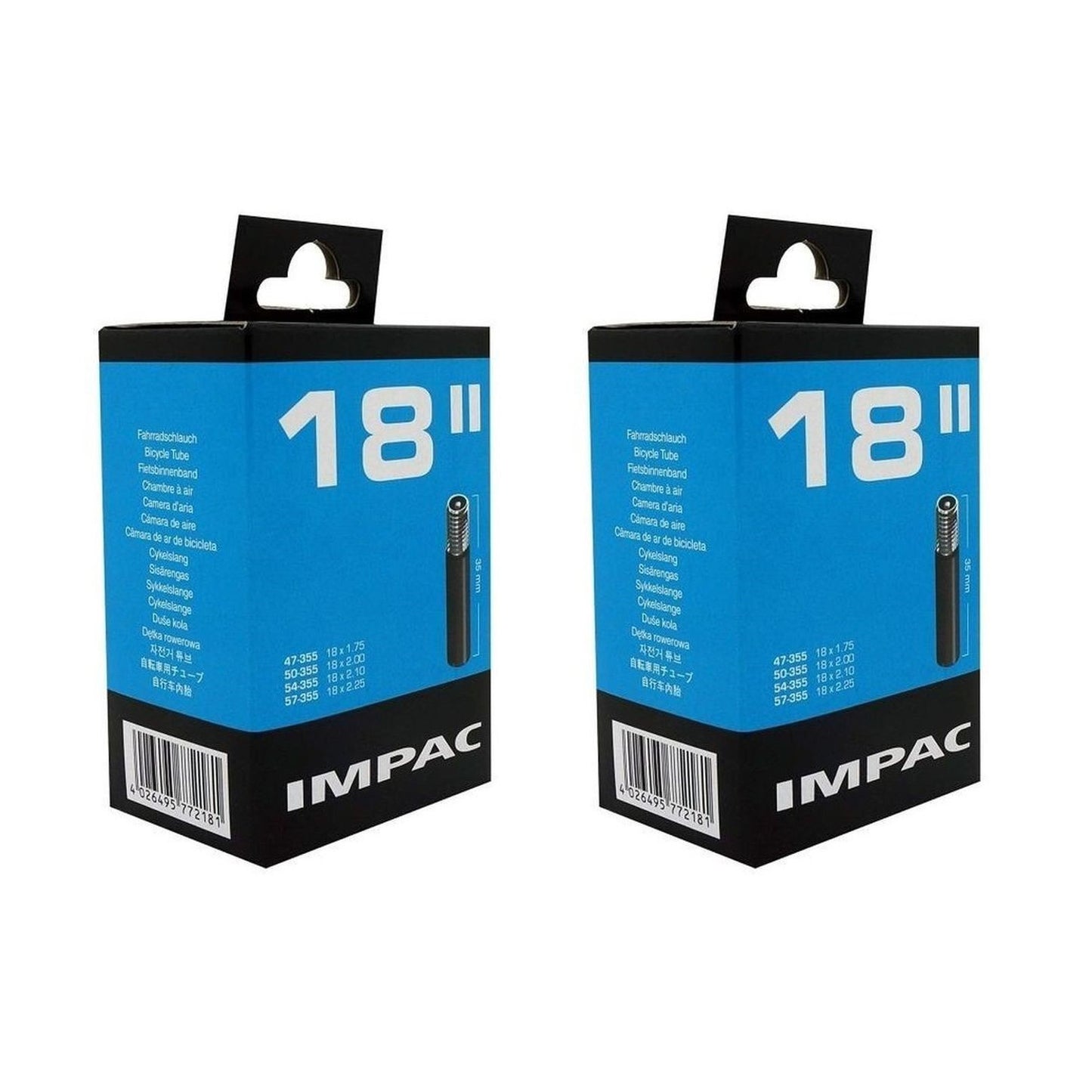 Impac AV18 18x1.75/2.25 (181/030) 18 Inch Schrader Valve Bike Inner Tube