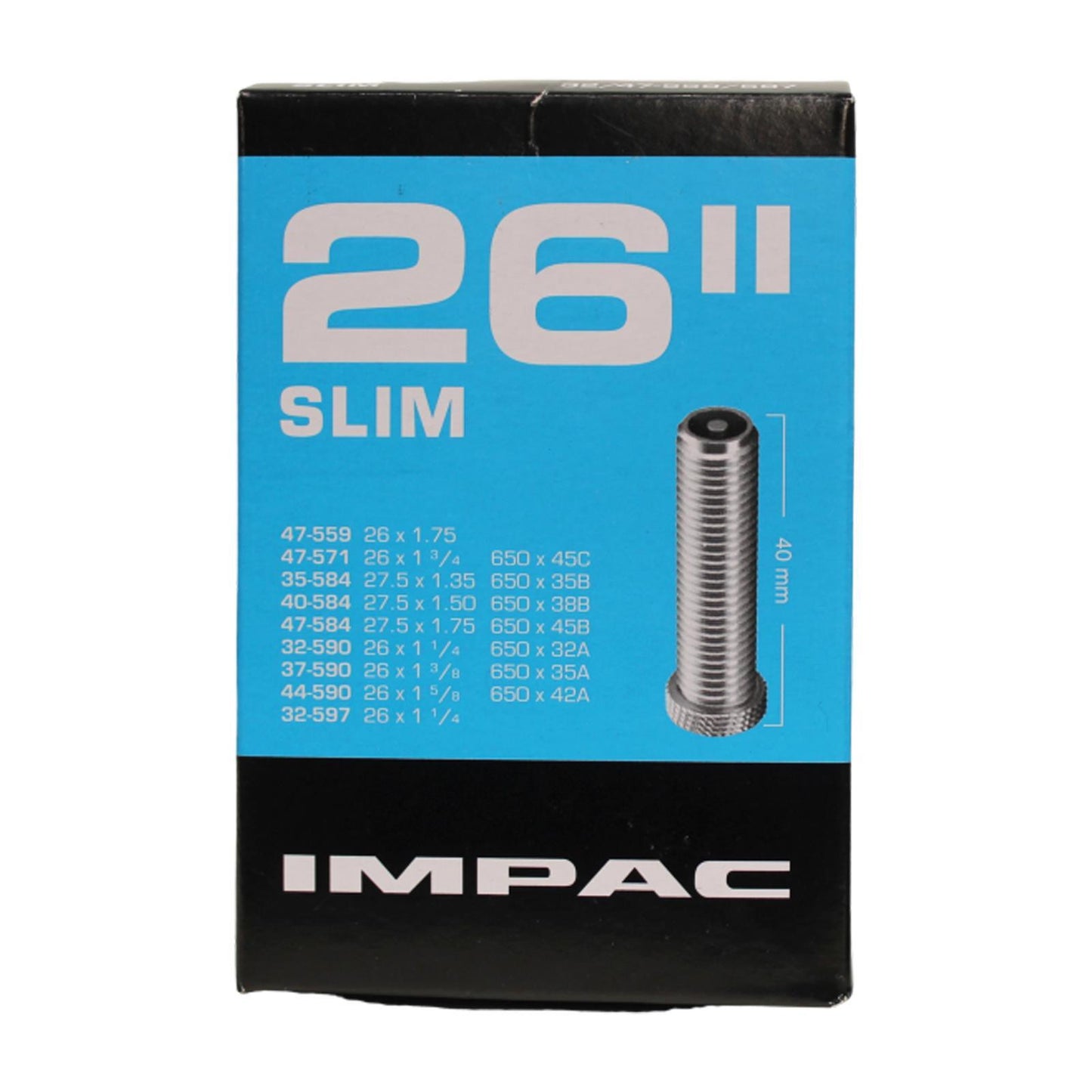 Impac AV26 Slim 26 x 1.25-1.75 450/415 26 Inch Schrader Valve Bike Inner Tube