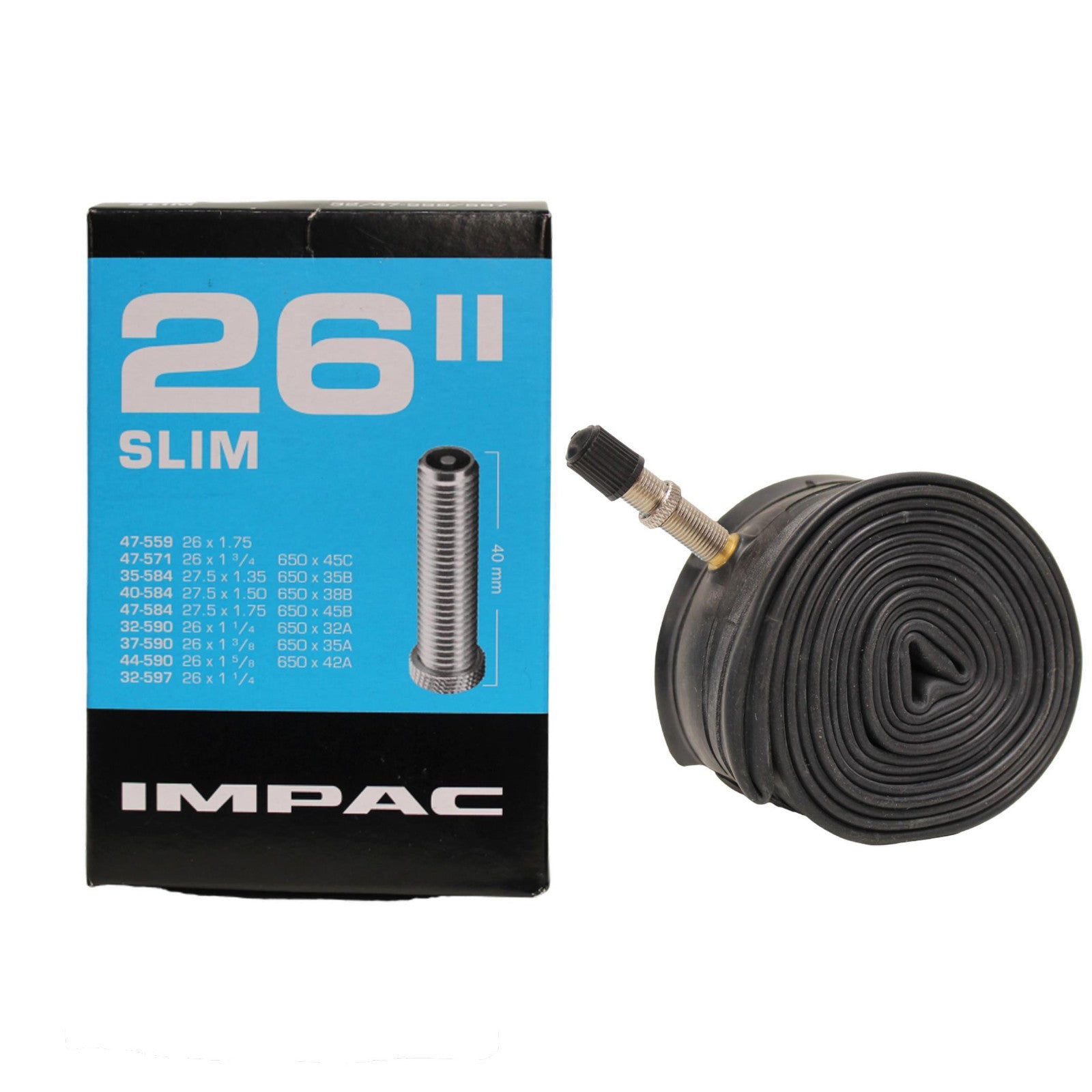 Impac AV26 Slim 26 x 1.25-1.75 450/415 26 Inch Schrader Valve Bike Inner Tube Collection