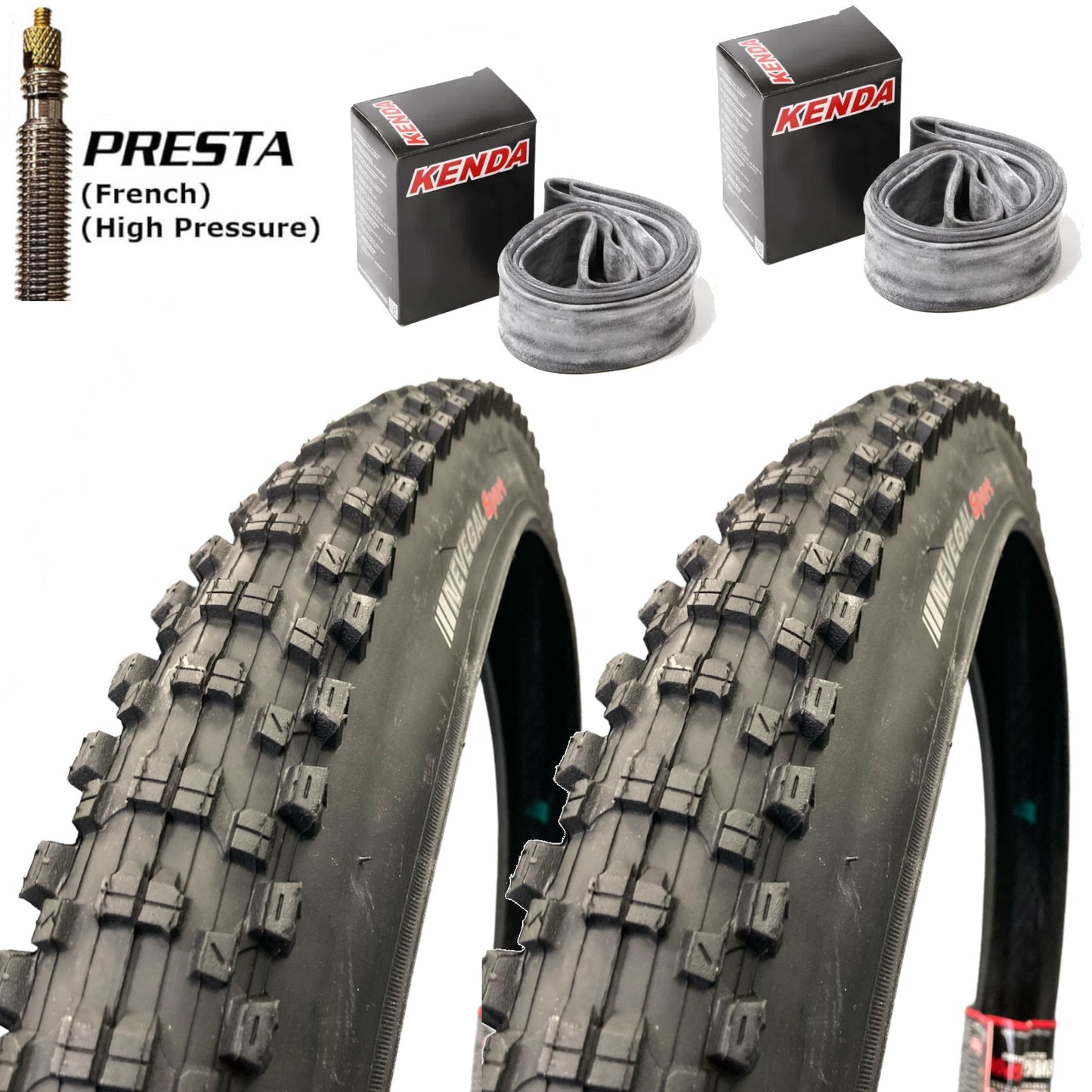 Kenda K1010 Nevegal Sport DTC 26 Inch Bike Tyre 26x2.1" Pair of Tyres Presta Tubes