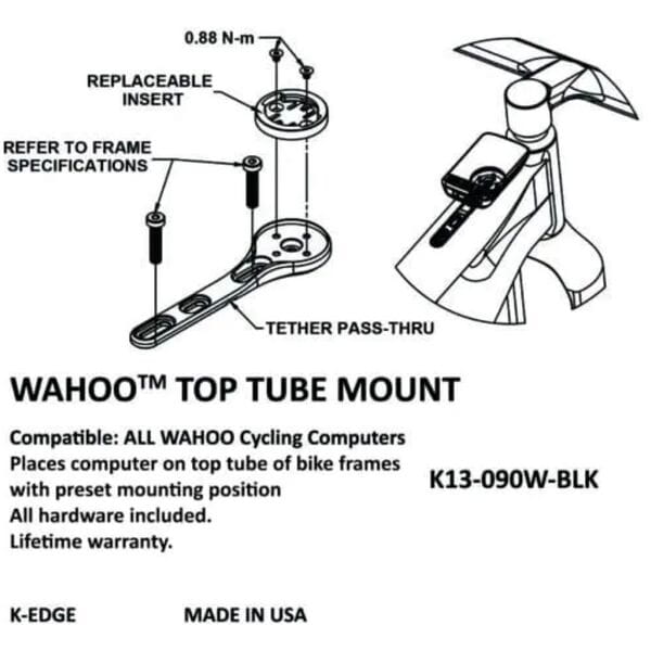 K-Edge Wahoo Top Tube Mount, Black Anodised Bike Computer Mount for Wahoo Alternate 1