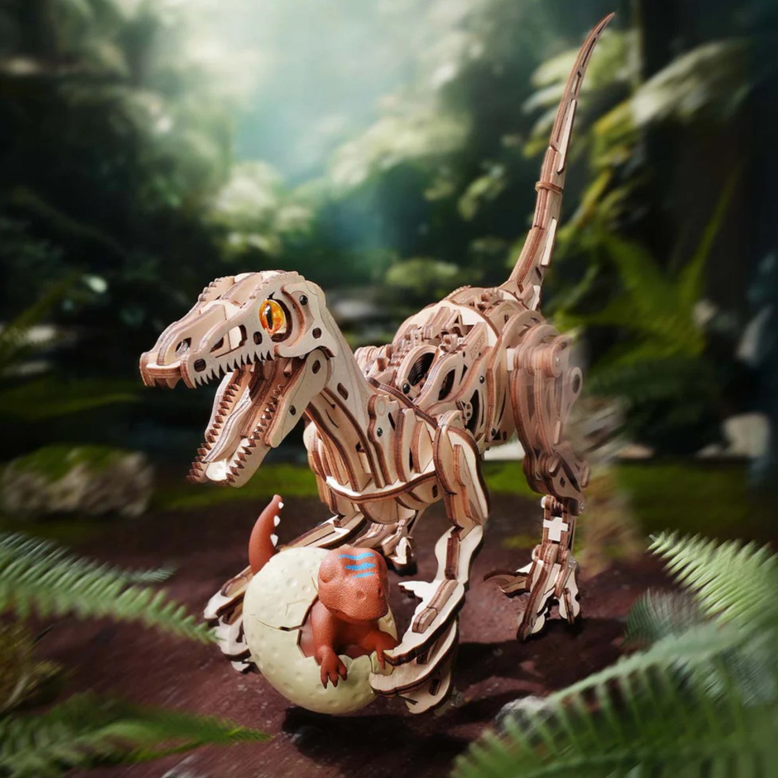 ROKR Velociraptor Mechanical Wooden 3D Puzzle LD01 Alternate 1