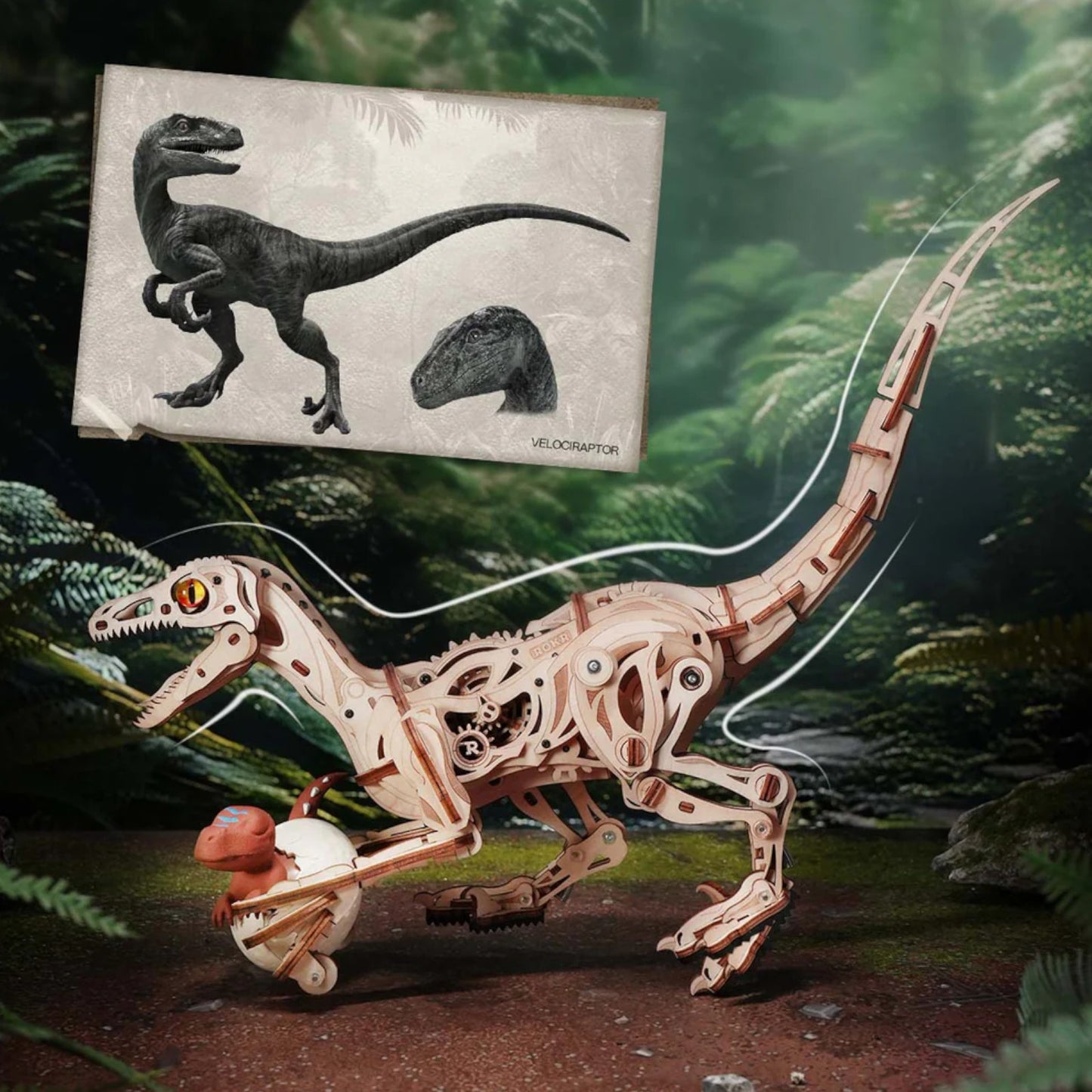 ROKR Velociraptor Mechanical Wooden 3D Puzzle LD01 Alternate 3