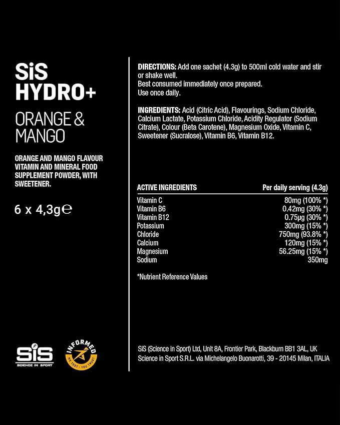 SIS HYDRO+ Stick Electrolyte Drink Mix Hydration Powder | Box of 20 x 4.5g - Various Flavours