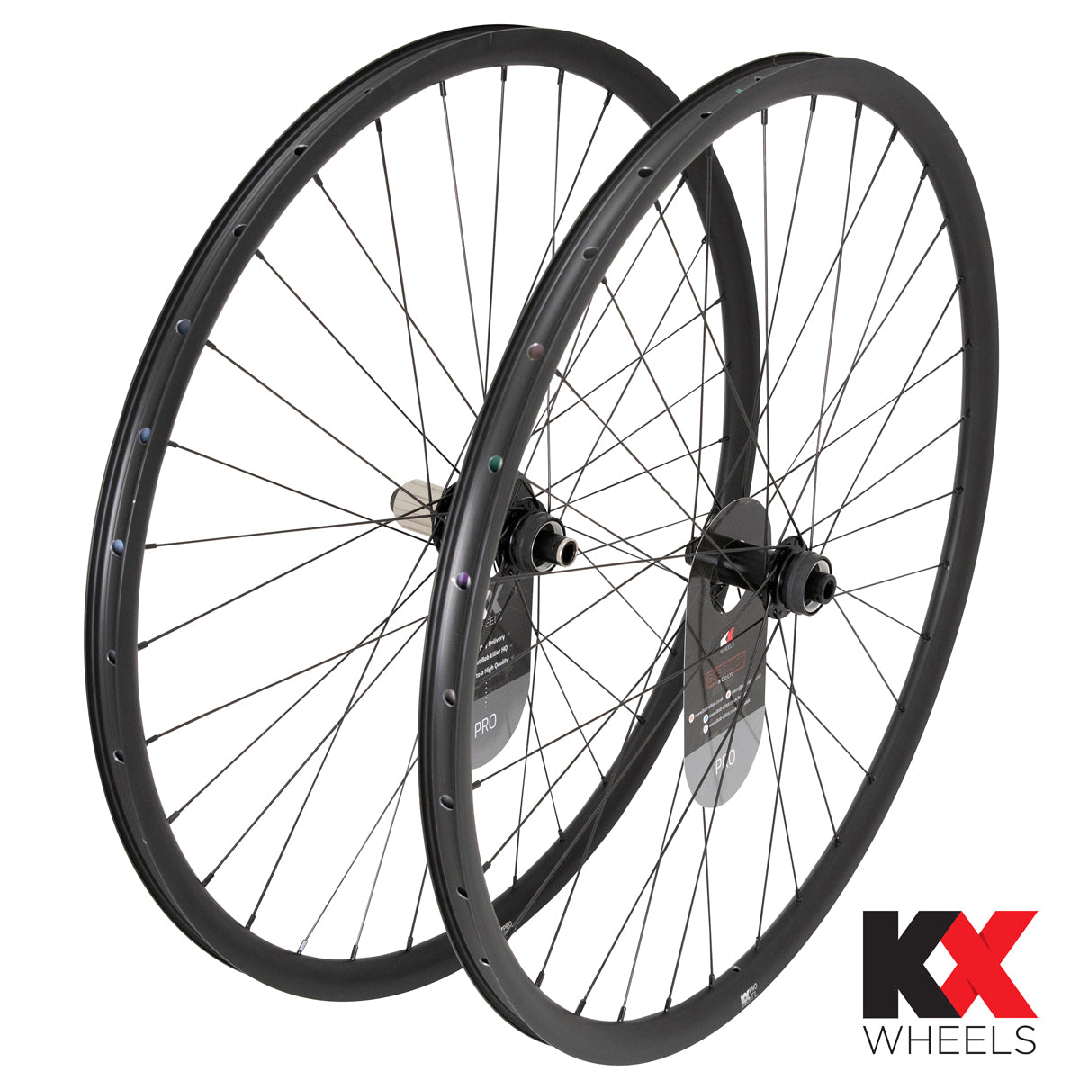 KX Wheels Pro Gravel Disc Tubeless Thru Axle Wheels in Black 700c Bike Wheel Set Wheelset