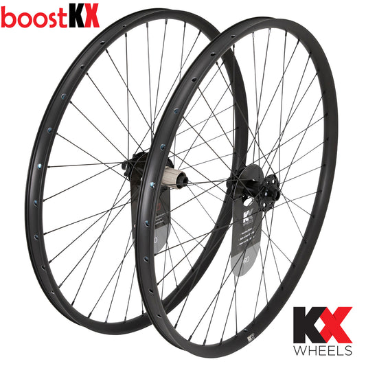 KX Wheels Pro MTB Disc Tubeless Thru Axle Boost Wheels in Black 27.5 Inch Bike Wheel Set Wheelset