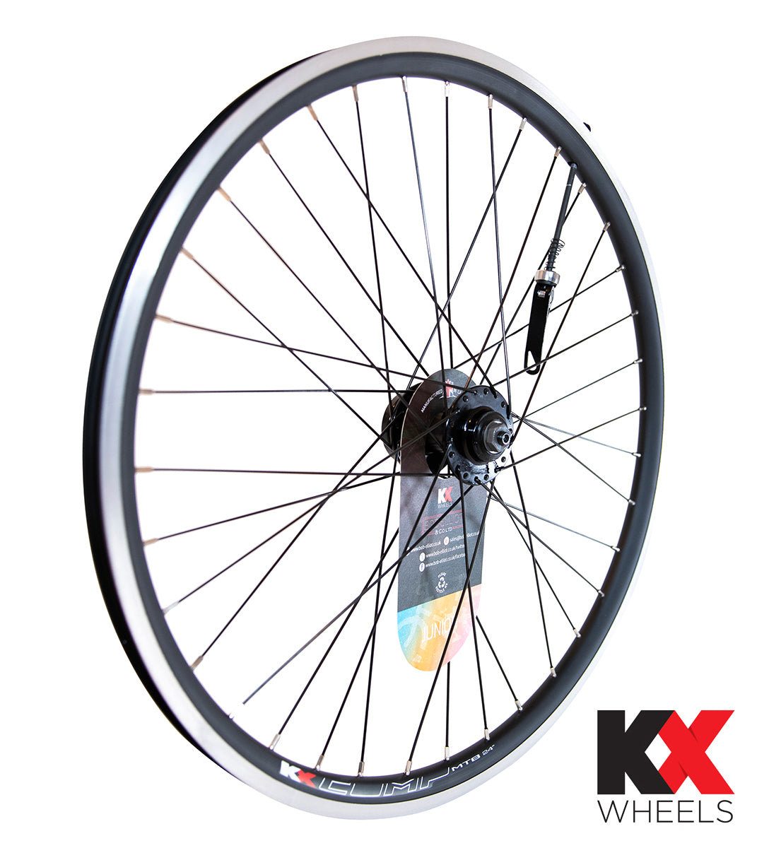 KX Wheels Junior Doublewall Q/R Axle Wheel Disc / Rim Brake in Black 24 Inch Front Bike Wheel