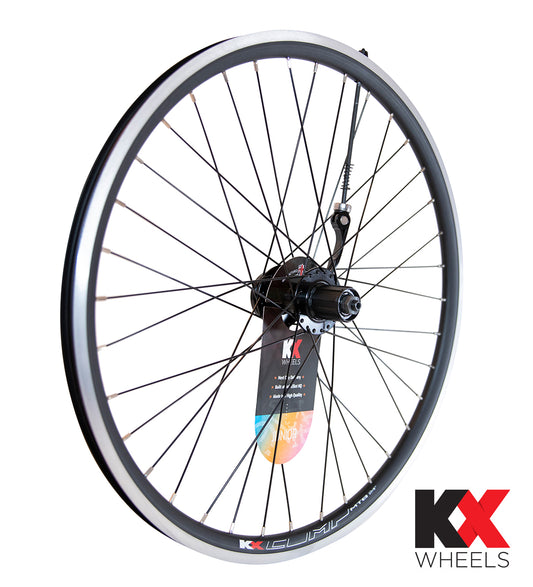 KX Wheels Junior Doublewall Q/R Axle Cassette Wheel Disc / Rim Brake in Black 24 Inch Rear Bike Wheel