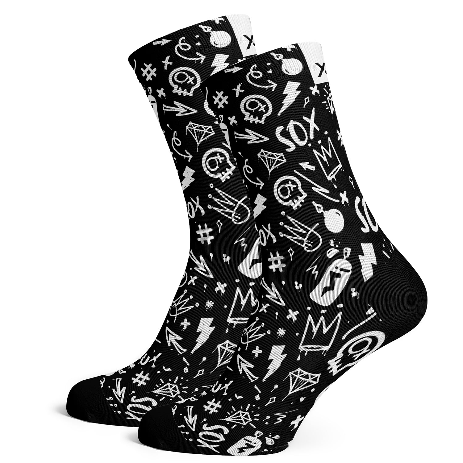 Sox Footwear Doodle Black Mono-Chrome Premium Crew Men's Cycling Socks