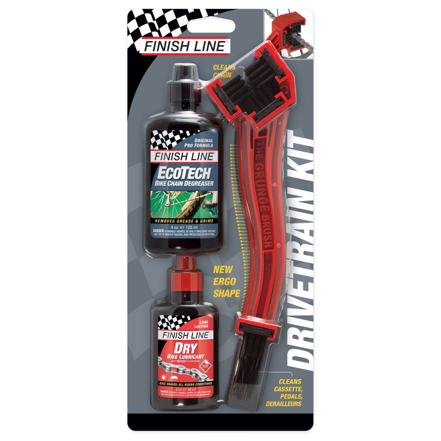 Finish Line Starter Kit Pack Ecotech Degreaser / Dry Lube / Grunge Brush Bike Chain Lube