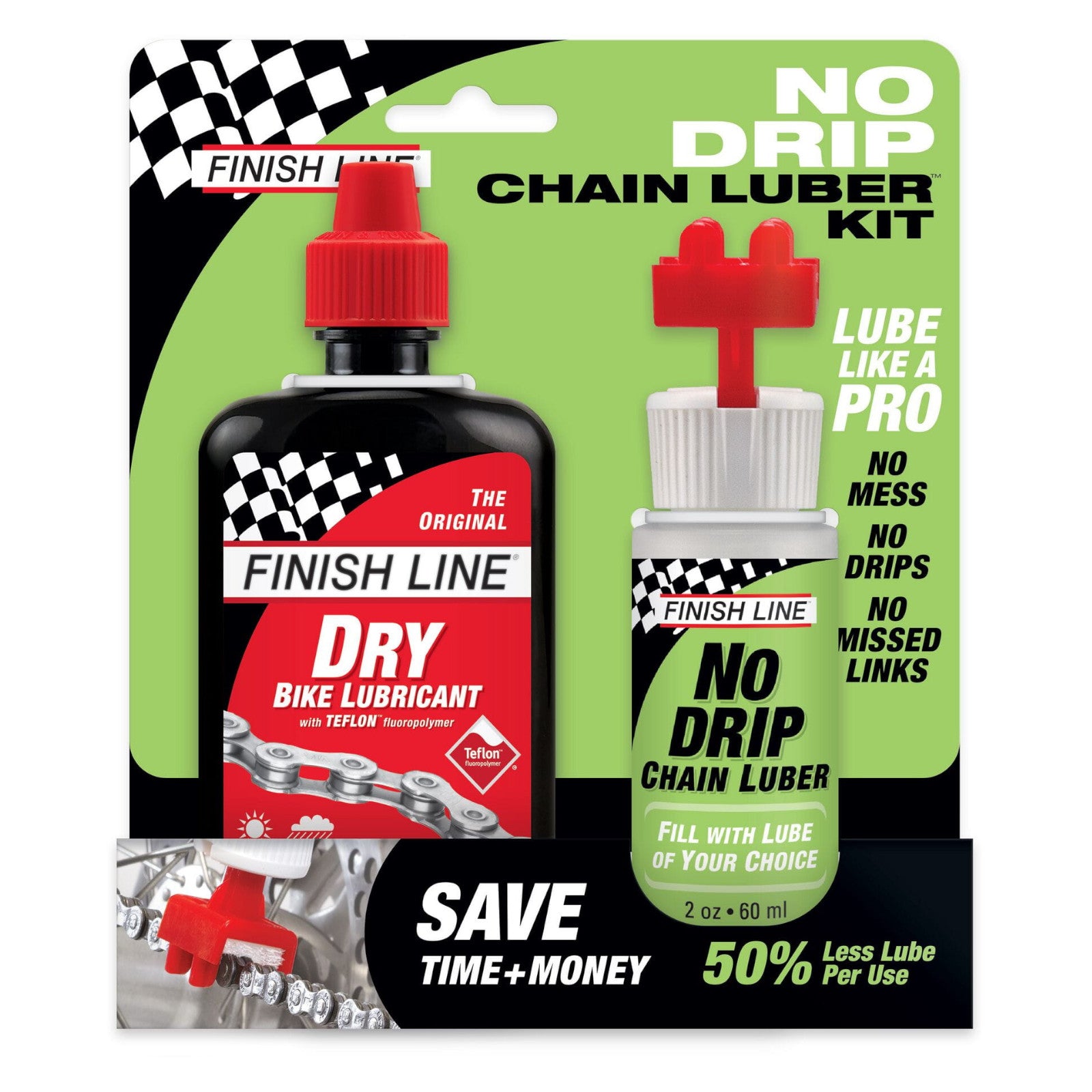 Finish Line No Drip Chain Lube Kit Dry Lube / No Drip Chain Luber Bike Chain Lube