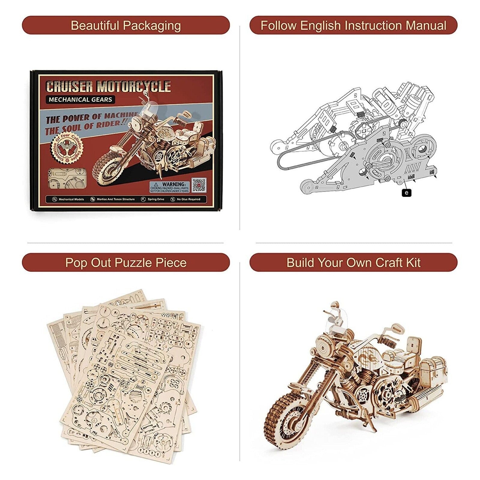 ROKR Cruiser Motorcycle LK504 3D Wooden Puzzle 3D Puzzle LK504 Alternate 12