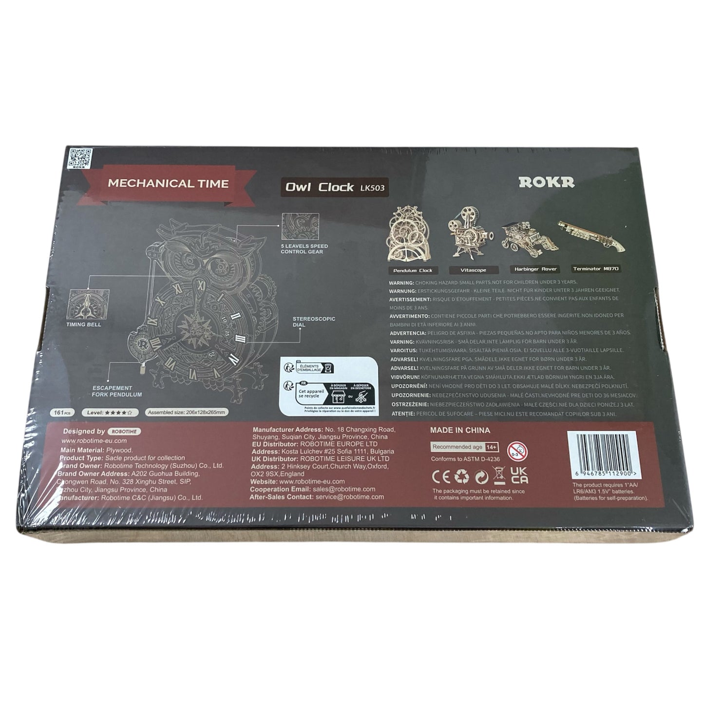 ROKR Owl Clock Mechanical Gears 3D Wooden Puzzle LK503