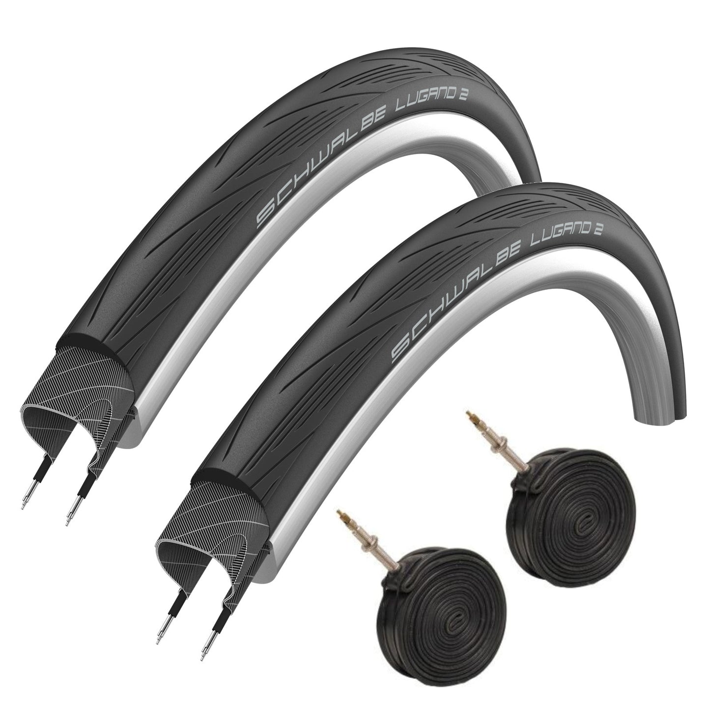 Schwalbe Lugano II Endurance Active Line 700 x 25c 700c Bike Tyre Pair of Tyres 2 Presta Tubes