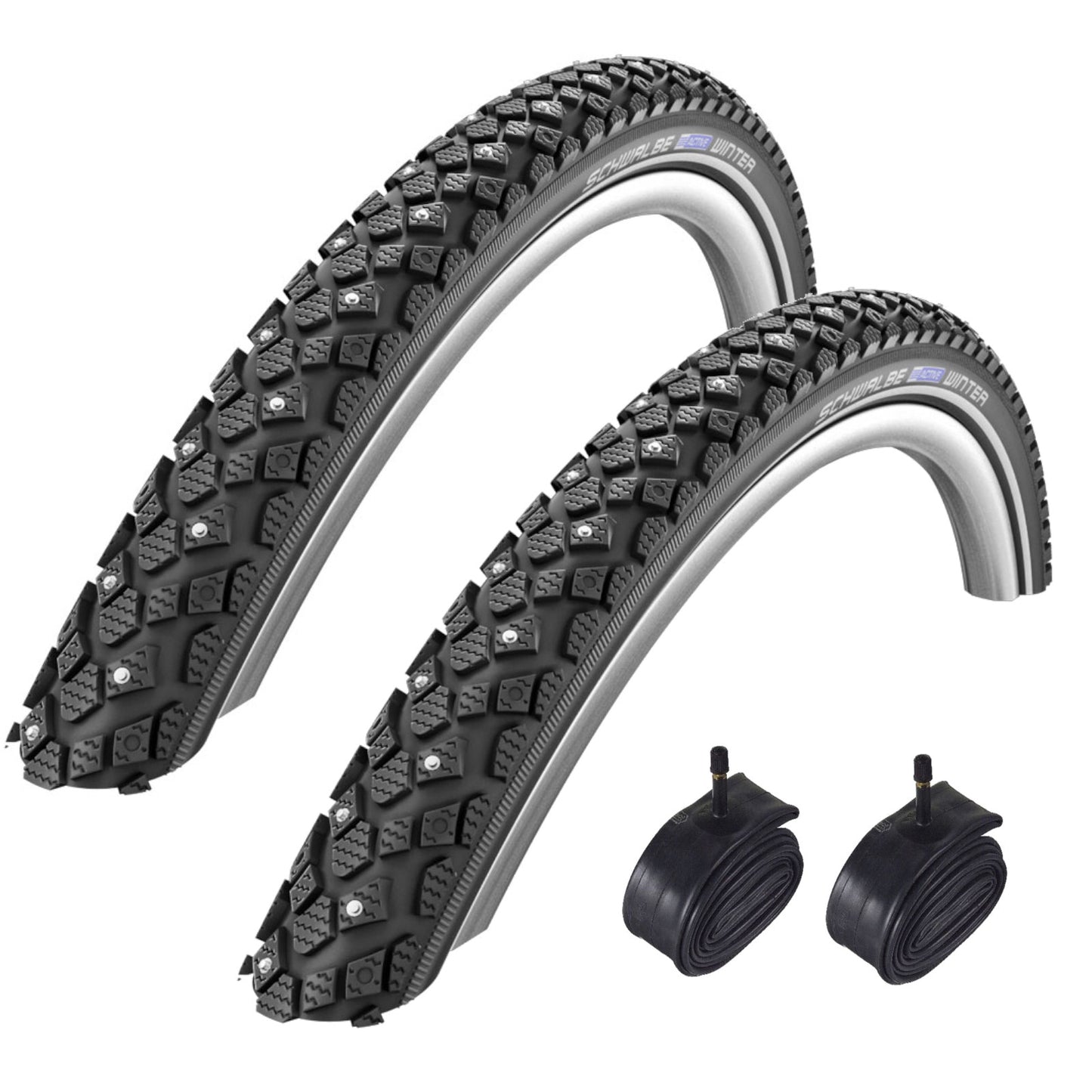 Schwalbe Winter K-Guard Active Line 27.5 x 2.00 Spike Pair 27.5 Inch Bike Tyre Pair of Tyres 2 Schrader Tubes